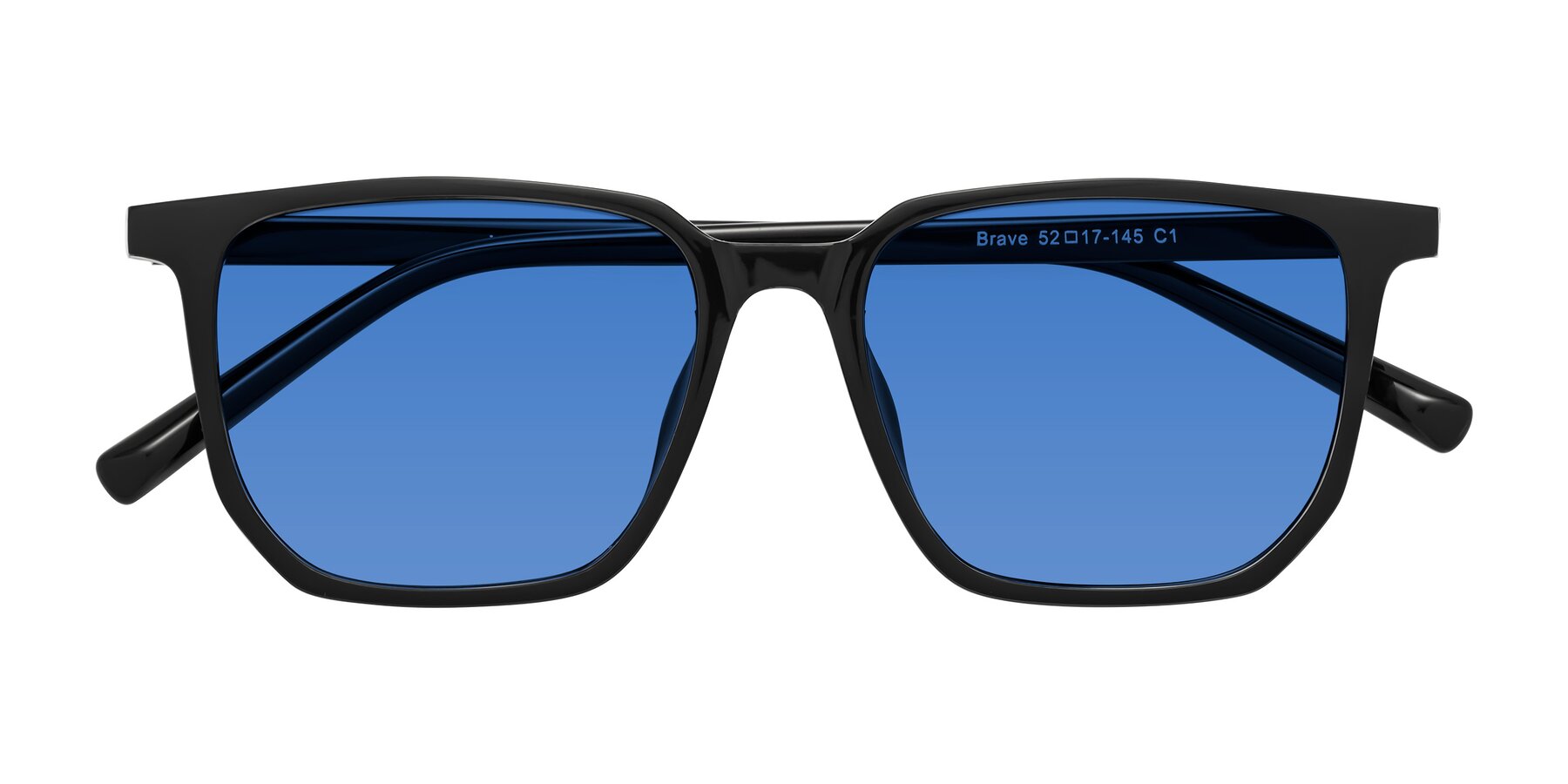 Folded Front of Brave in Black with Blue Tinted Lenses