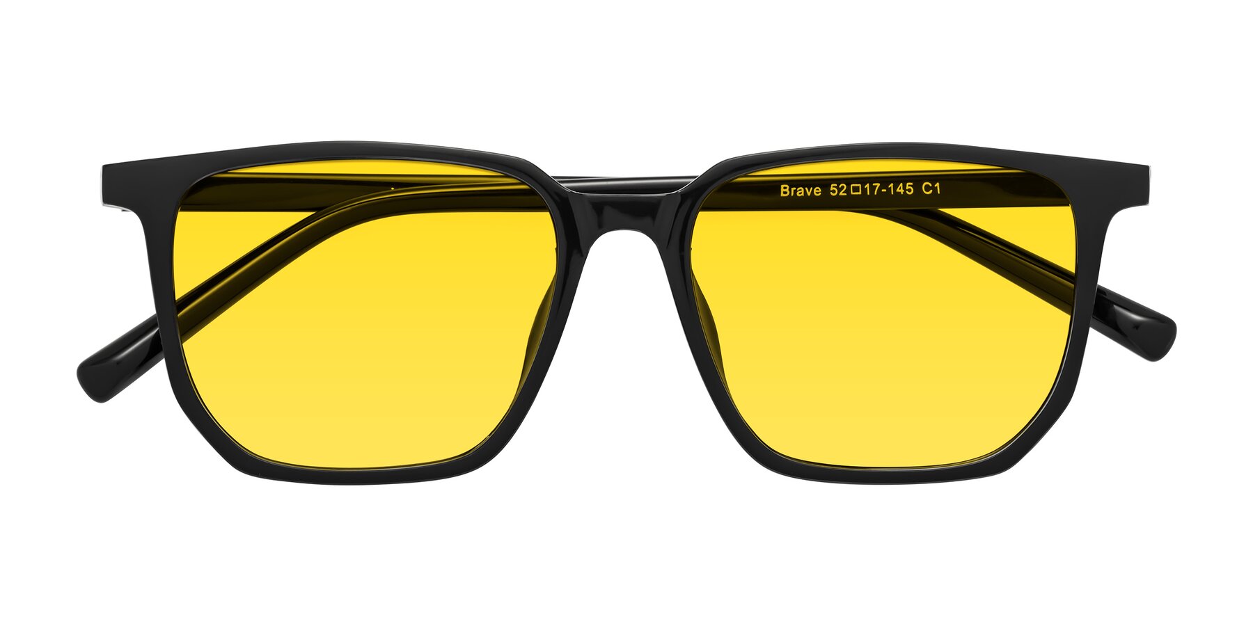 Folded Front of Brave in Black with Yellow Tinted Lenses