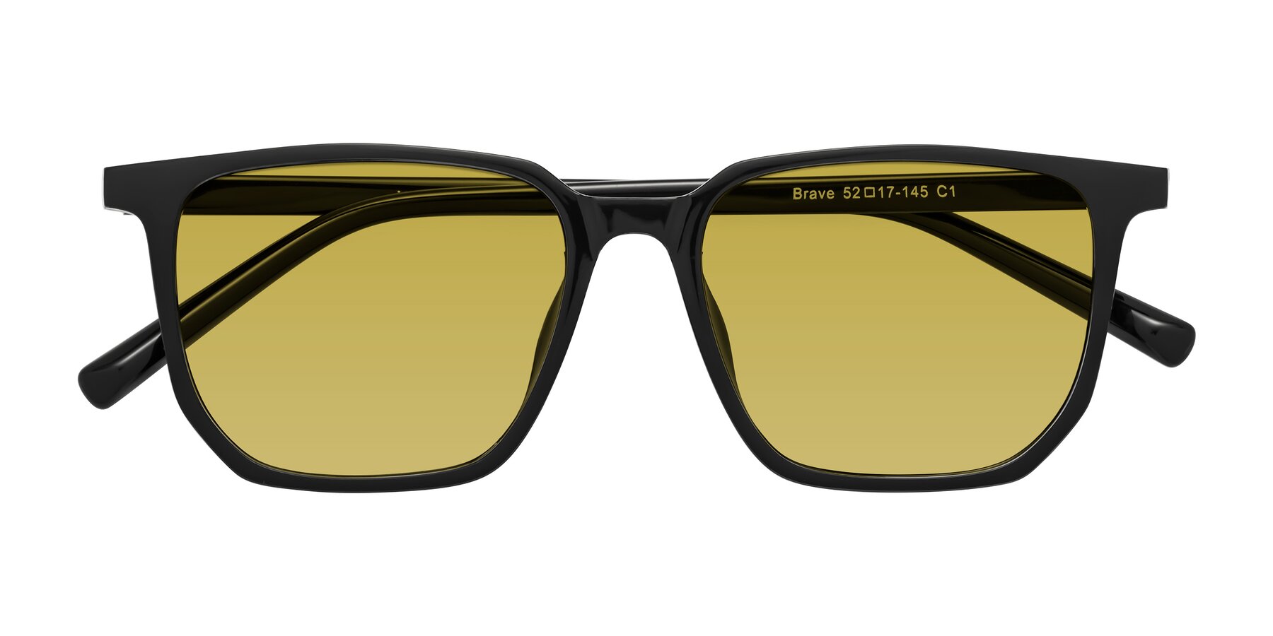 Folded Front of Brave in Black with Champagne Tinted Lenses
