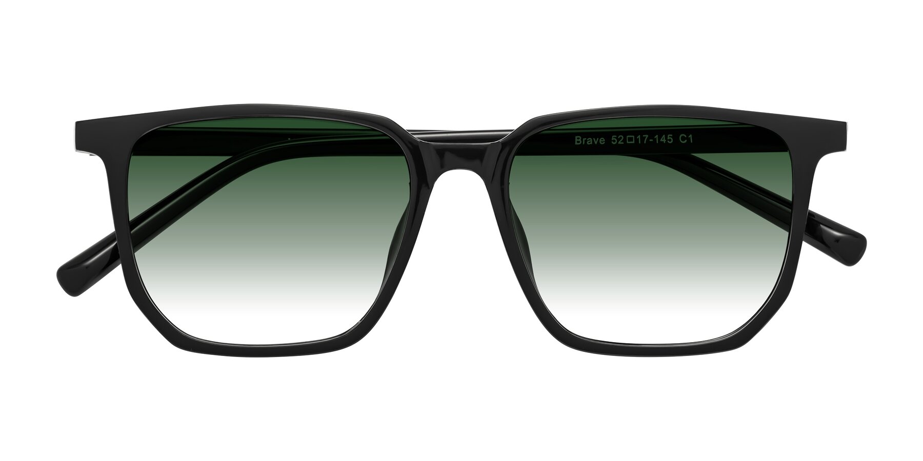Folded Front of Brave in Black with Green Gradient Lenses