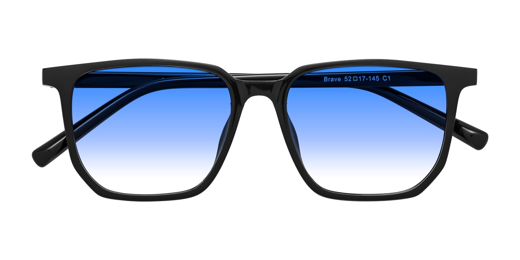 Folded Front of Brave in Black with Blue Gradient Lenses