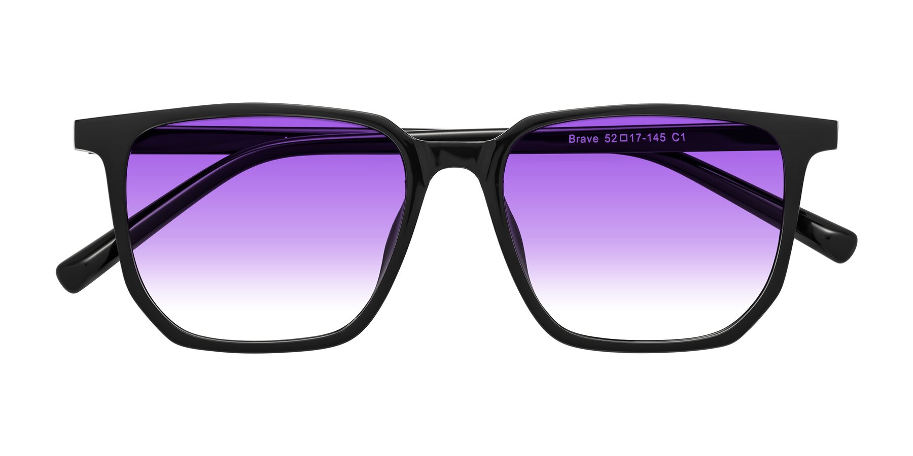 Folded Front of Brave in Black with Purple Gradient Lenses