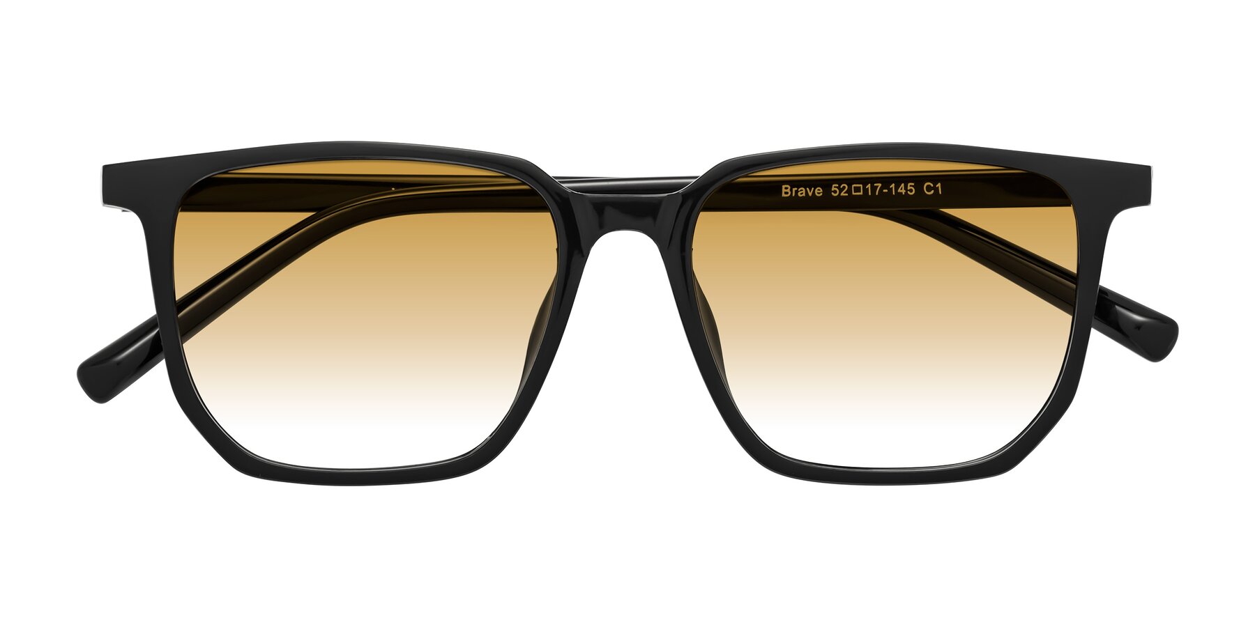 Folded Front of Brave in Black with Champagne Gradient Lenses