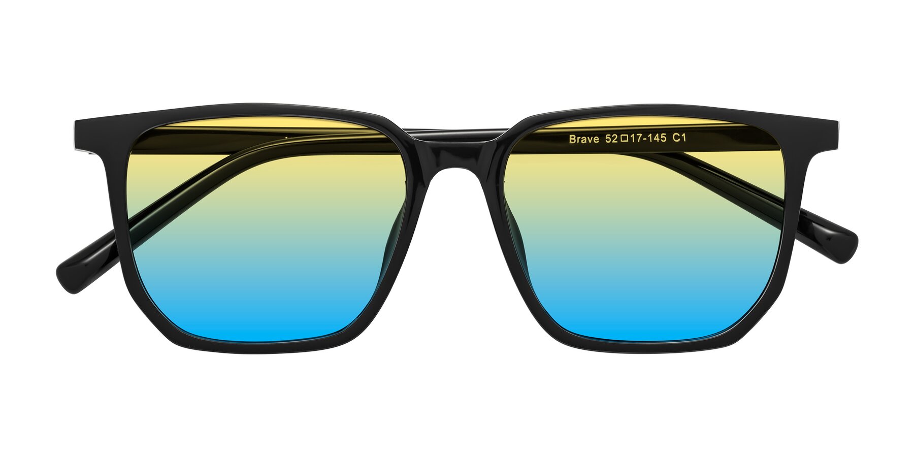 Folded Front of Brave in Black with Yellow / Blue Gradient Lenses