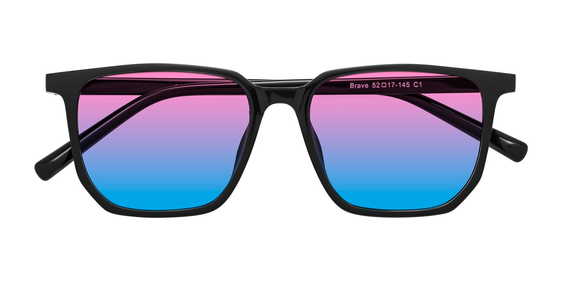 Folded Front of Brave in Black with Pink / Blue Gradient Lenses