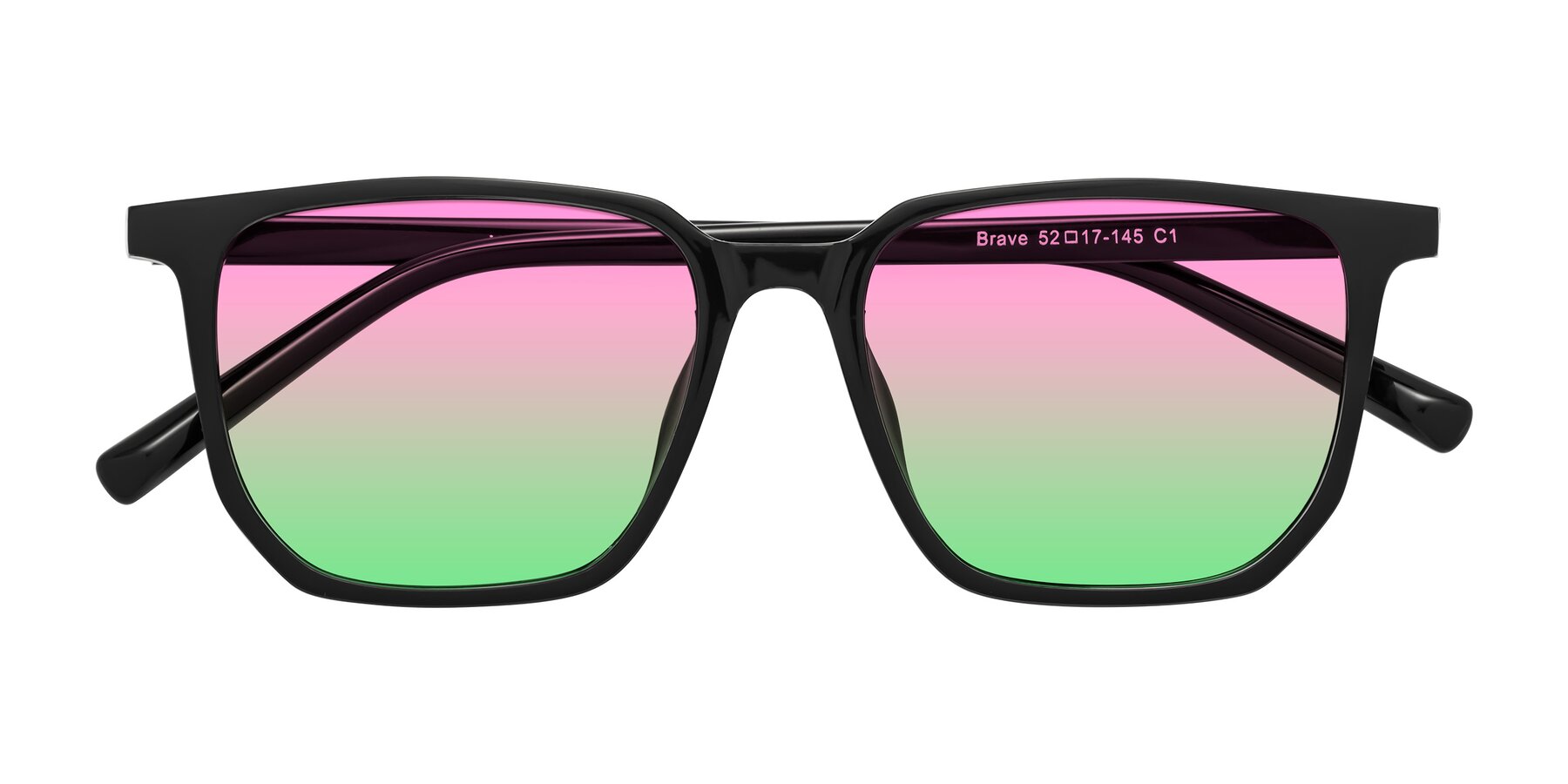 Folded Front of Brave in Black with Pink / Green Gradient Lenses