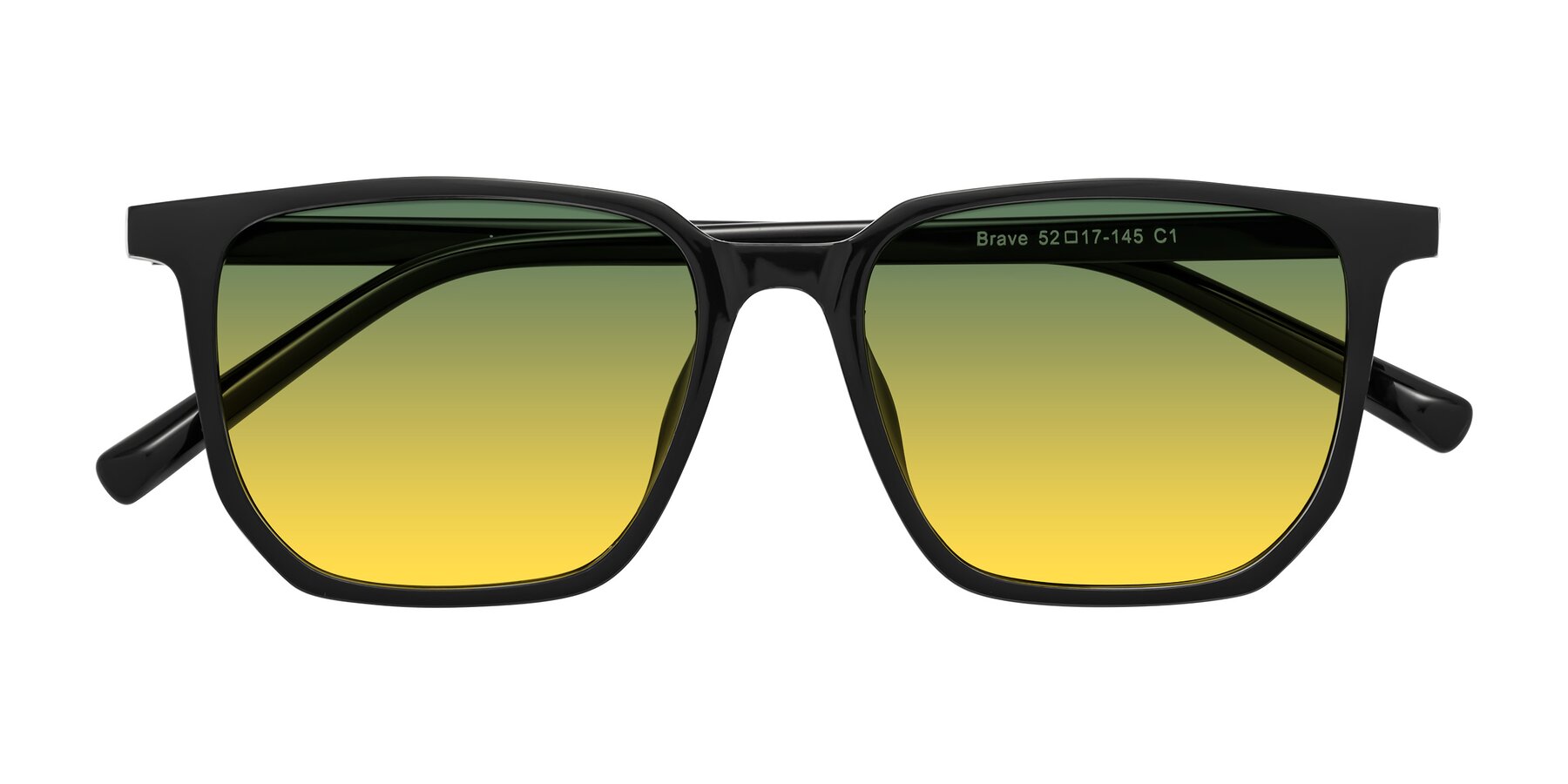 Folded Front of Brave in Black with Green / Yellow Gradient Lenses