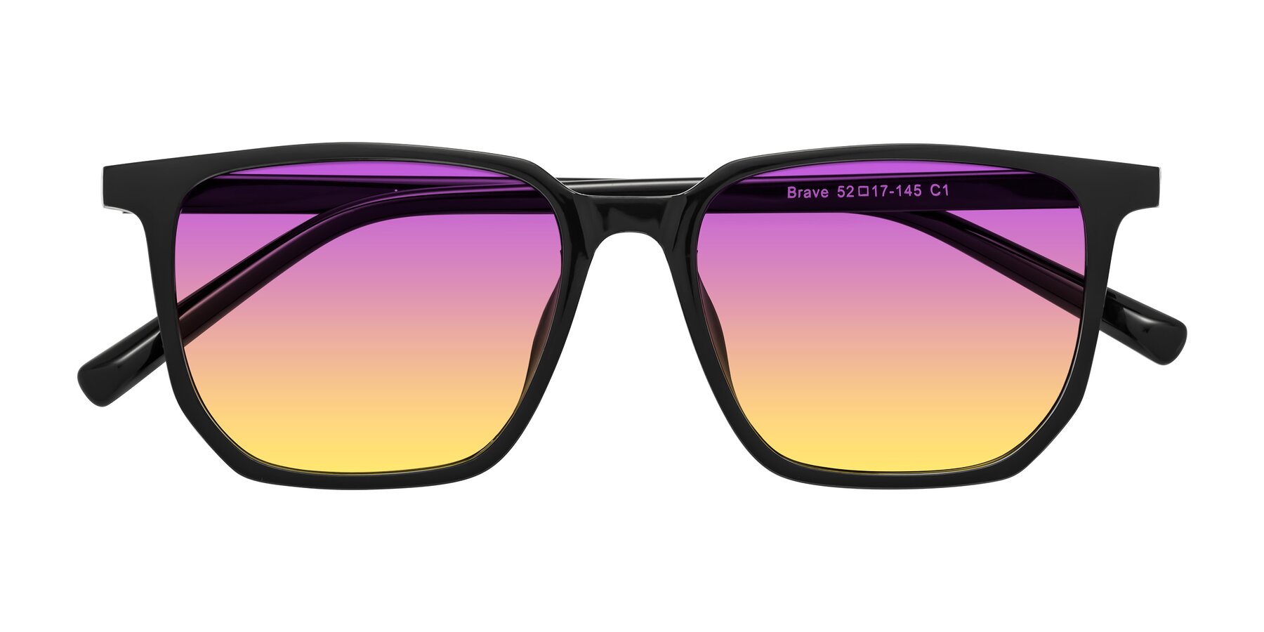 Folded Front of Brave in Black with Purple / Yellow Gradient Lenses