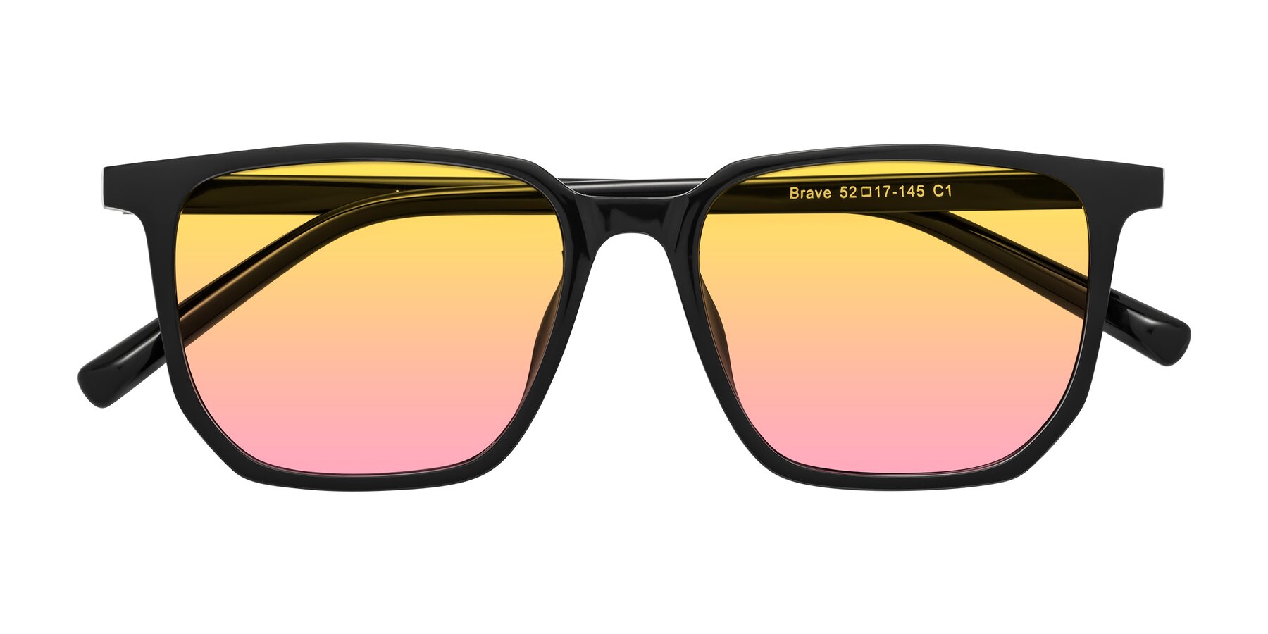 Folded Front of Brave in Black with Yellow / Pink Gradient Lenses