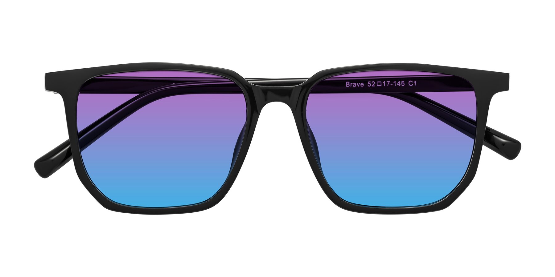 Folded Front of Brave in Black with Purple / Blue Gradient Lenses