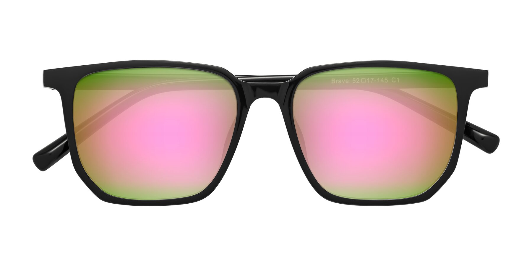 Folded Front of Brave in Black with Pink Mirrored Lenses