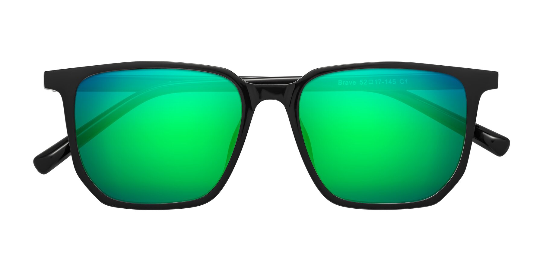 Folded Front of Brave in Black with Green Mirrored Lenses