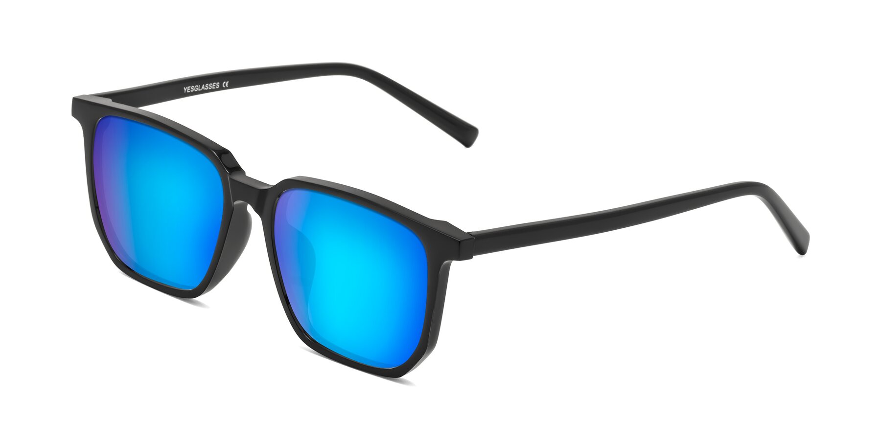 Angle of Brave in Black with Blue Mirrored Lenses