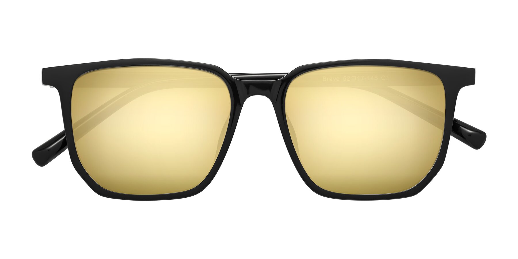 Folded Front of Brave in Black with Gold Mirrored Lenses