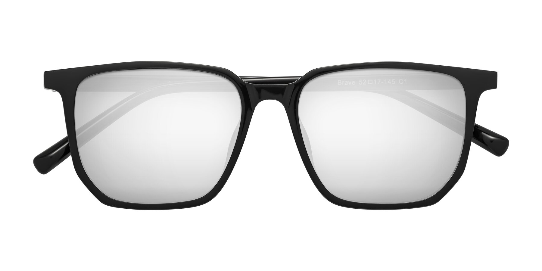 Folded Front of Brave in Black with Silver Mirrored Lenses