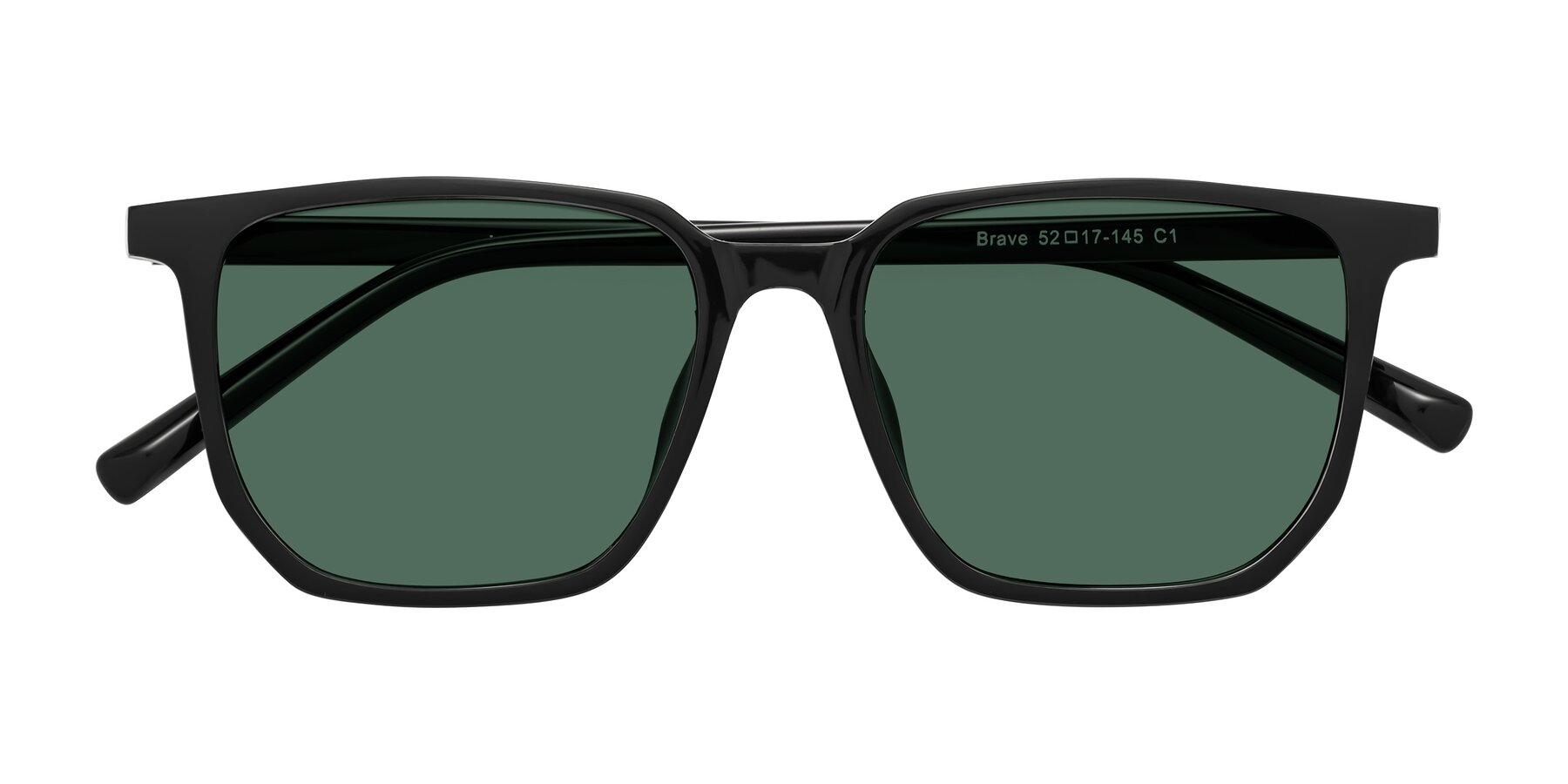 Folded Front of Brave in Black with Green Polarized Lenses