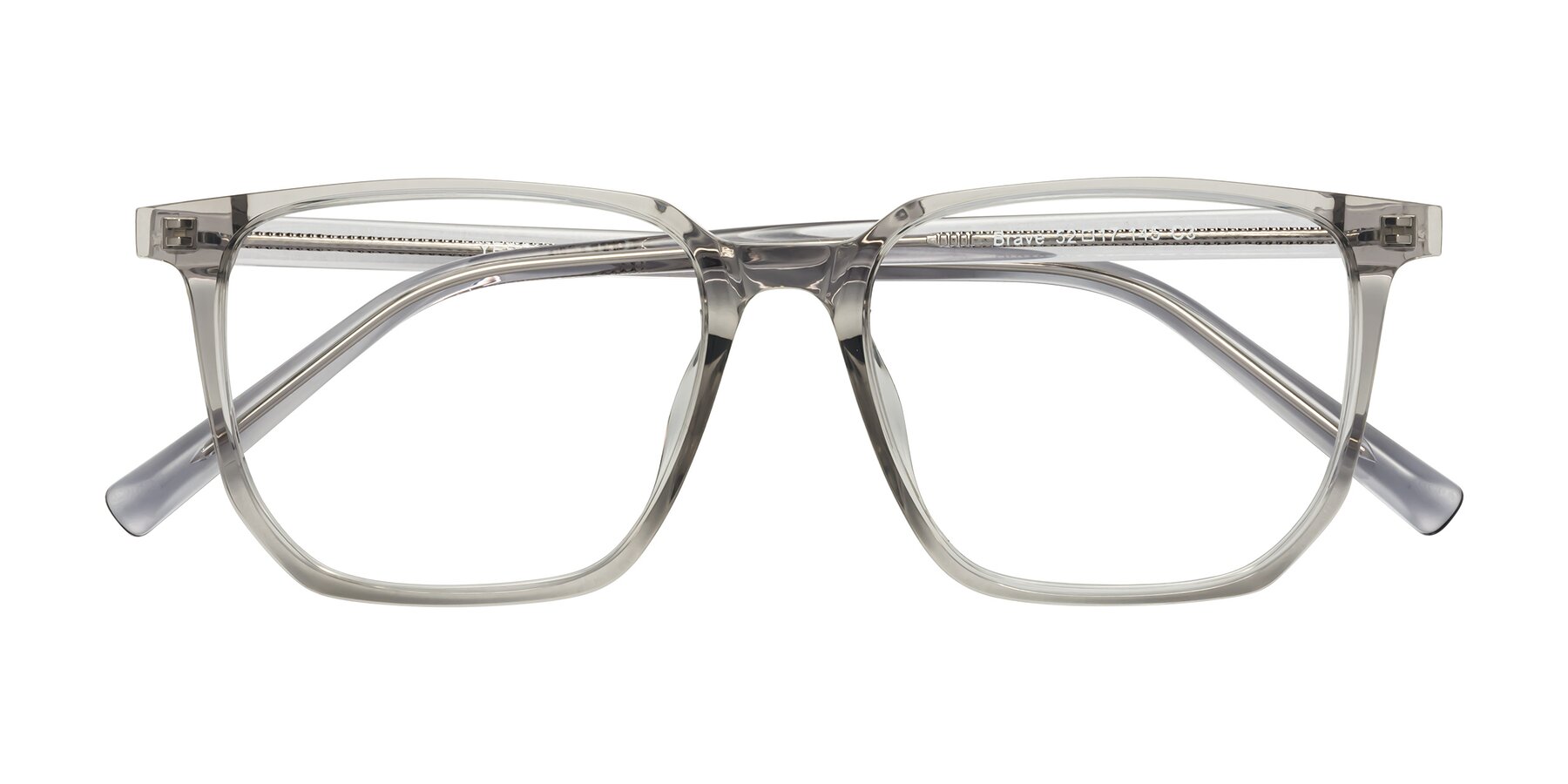 Folded Front of Brave in Translucent Gray with Clear Reading Eyeglass Lenses
