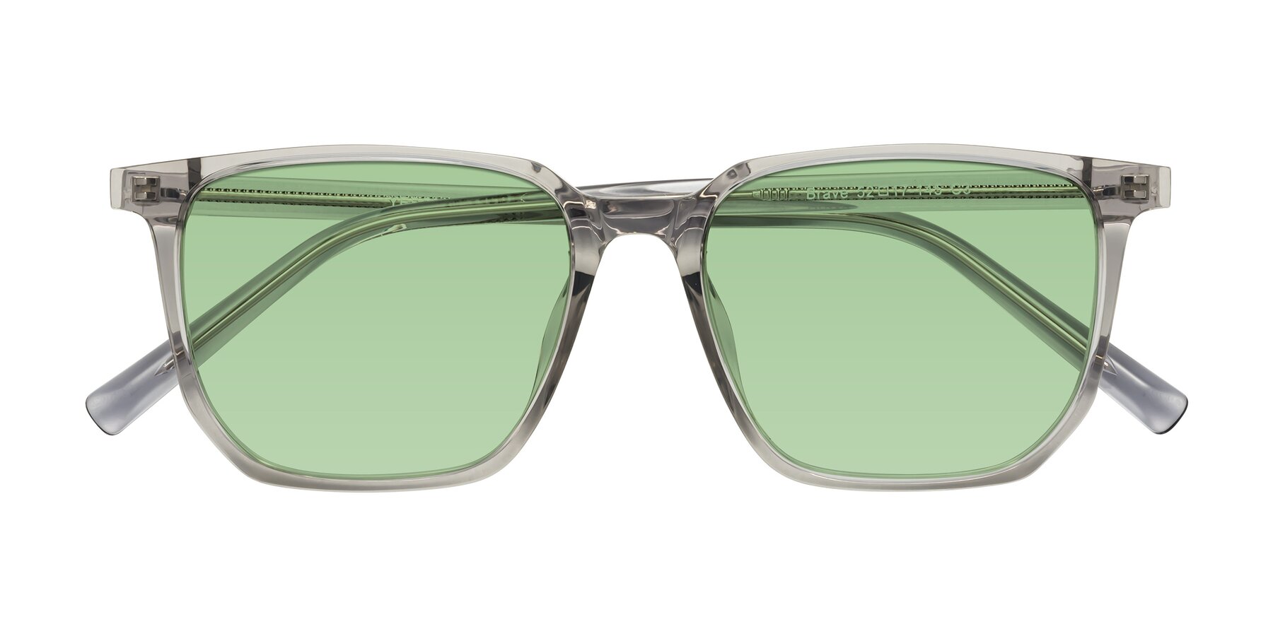 Folded Front of Brave in Translucent Gray with Medium Green Tinted Lenses
