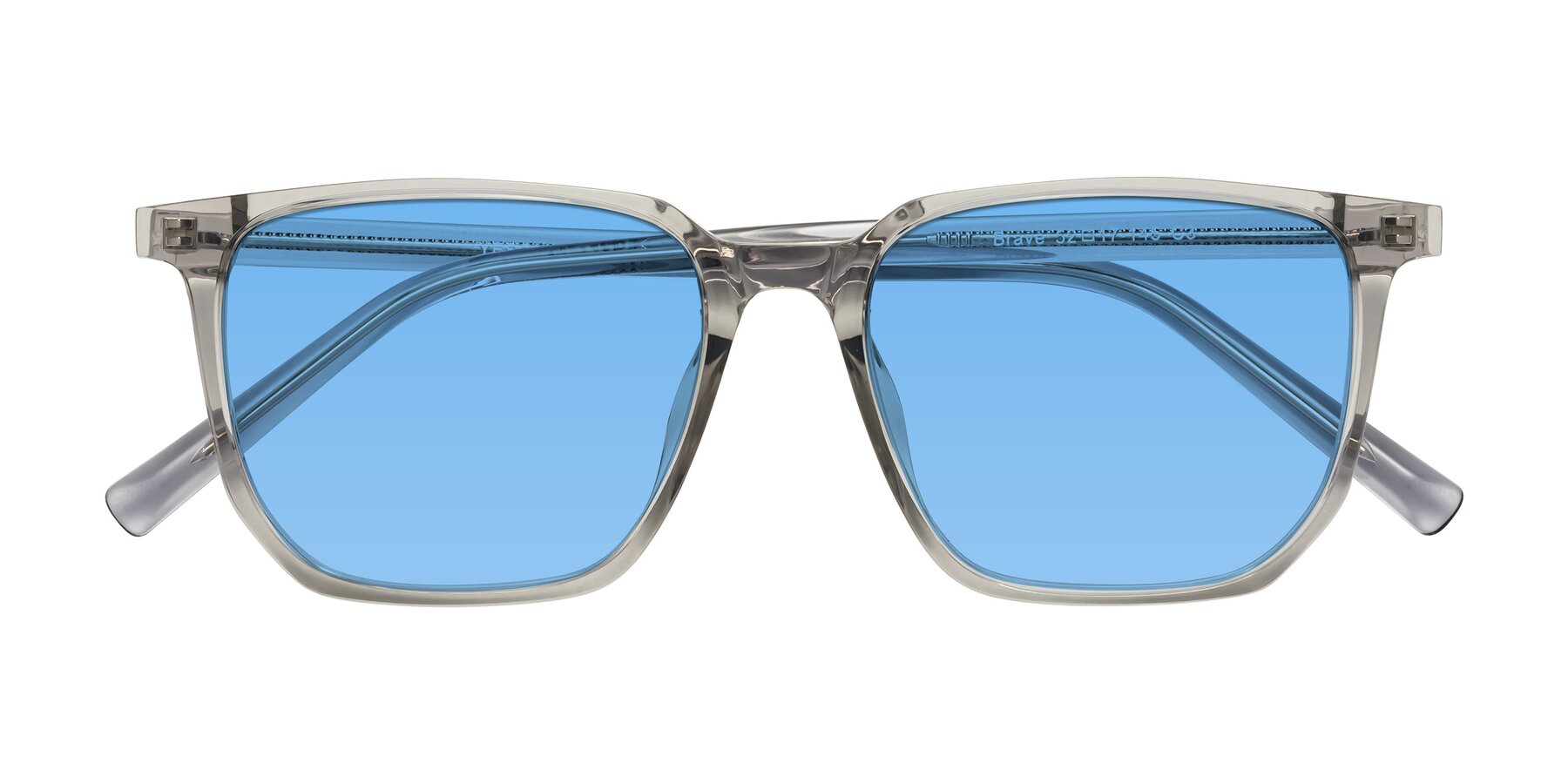 Folded Front of Brave in Translucent Gray with Medium Blue Tinted Lenses