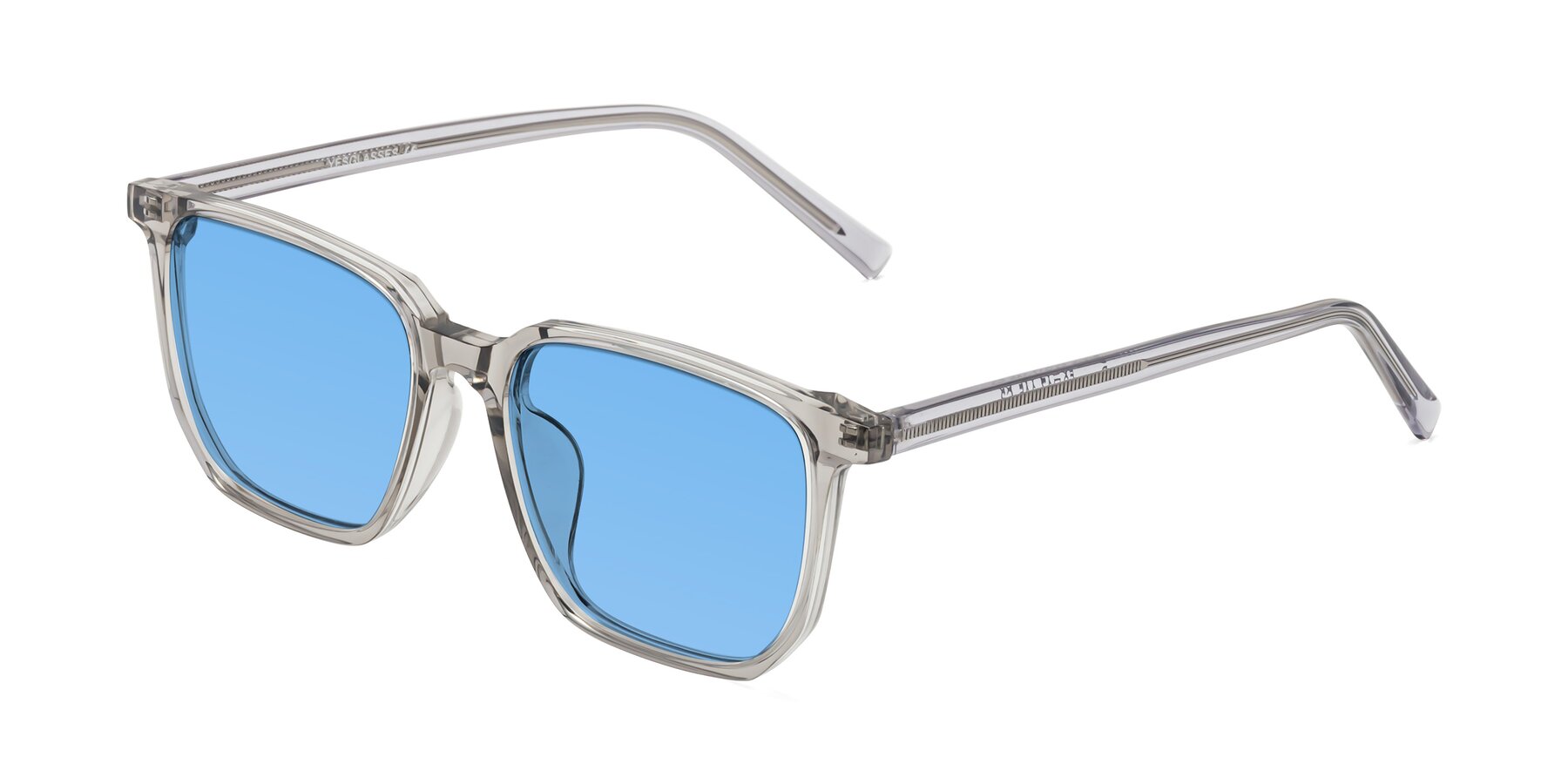 Angle of Brave in Translucent Gray with Medium Blue Tinted Lenses