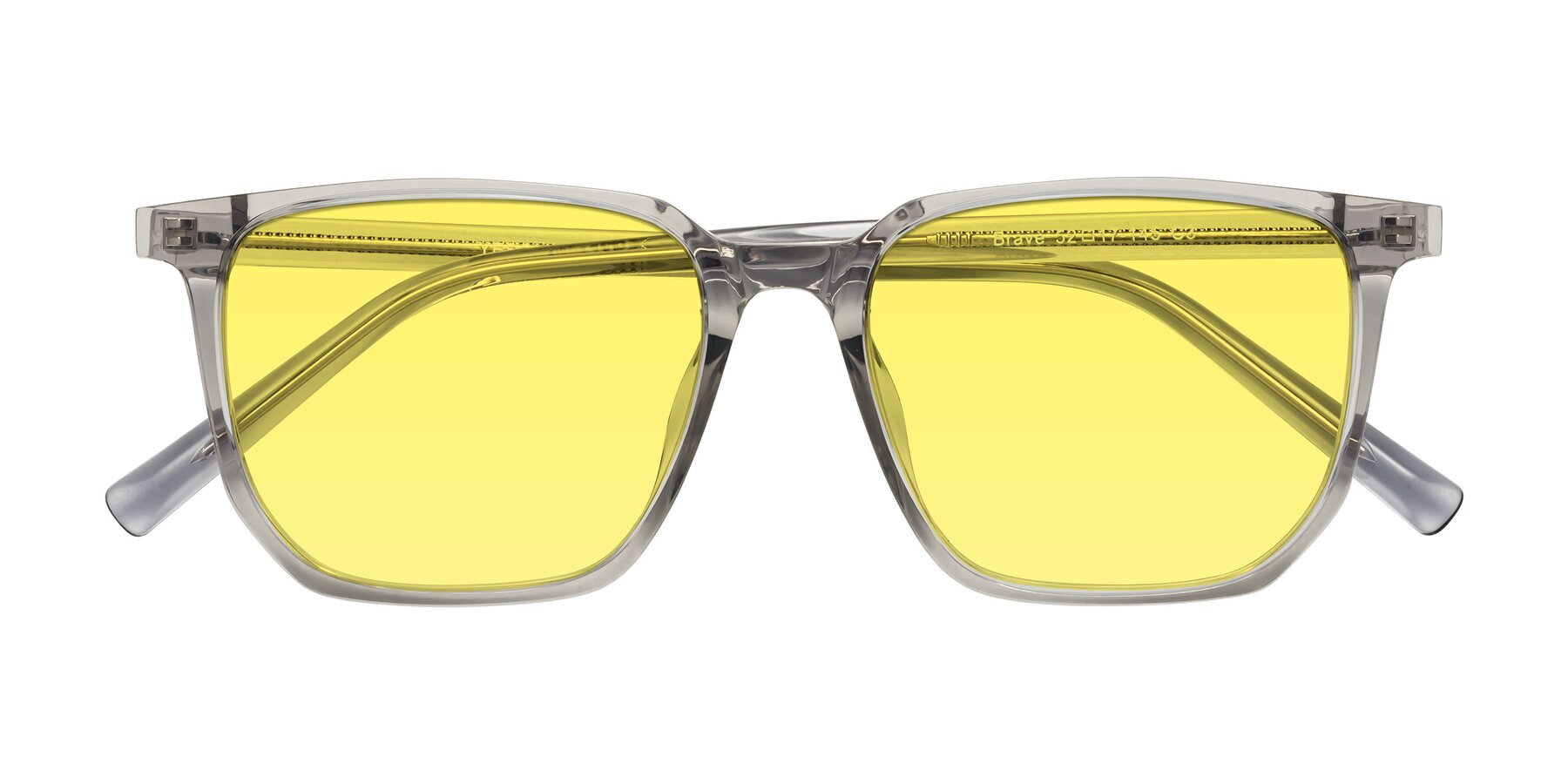 Folded Front of Brave in Translucent Gray with Medium Yellow Tinted Lenses