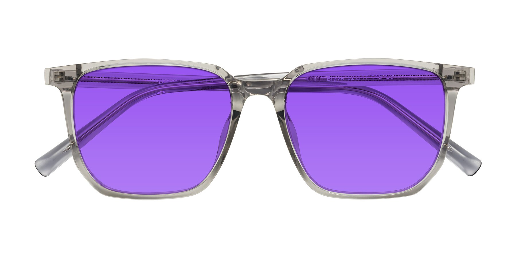 Folded Front of Brave in Translucent Gray with Purple Tinted Lenses