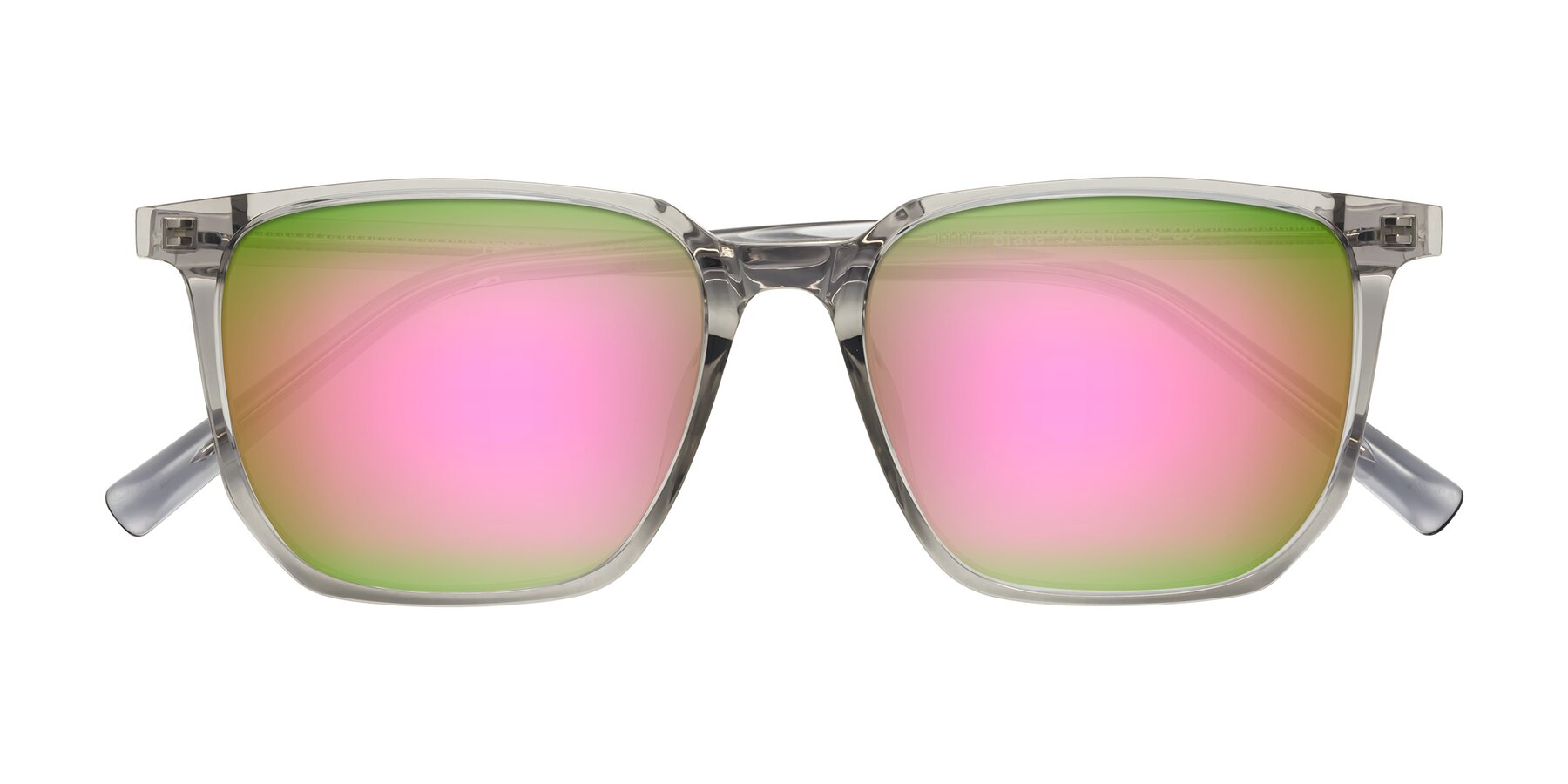 Folded Front of Brave in Translucent Gray with Pink Mirrored Lenses