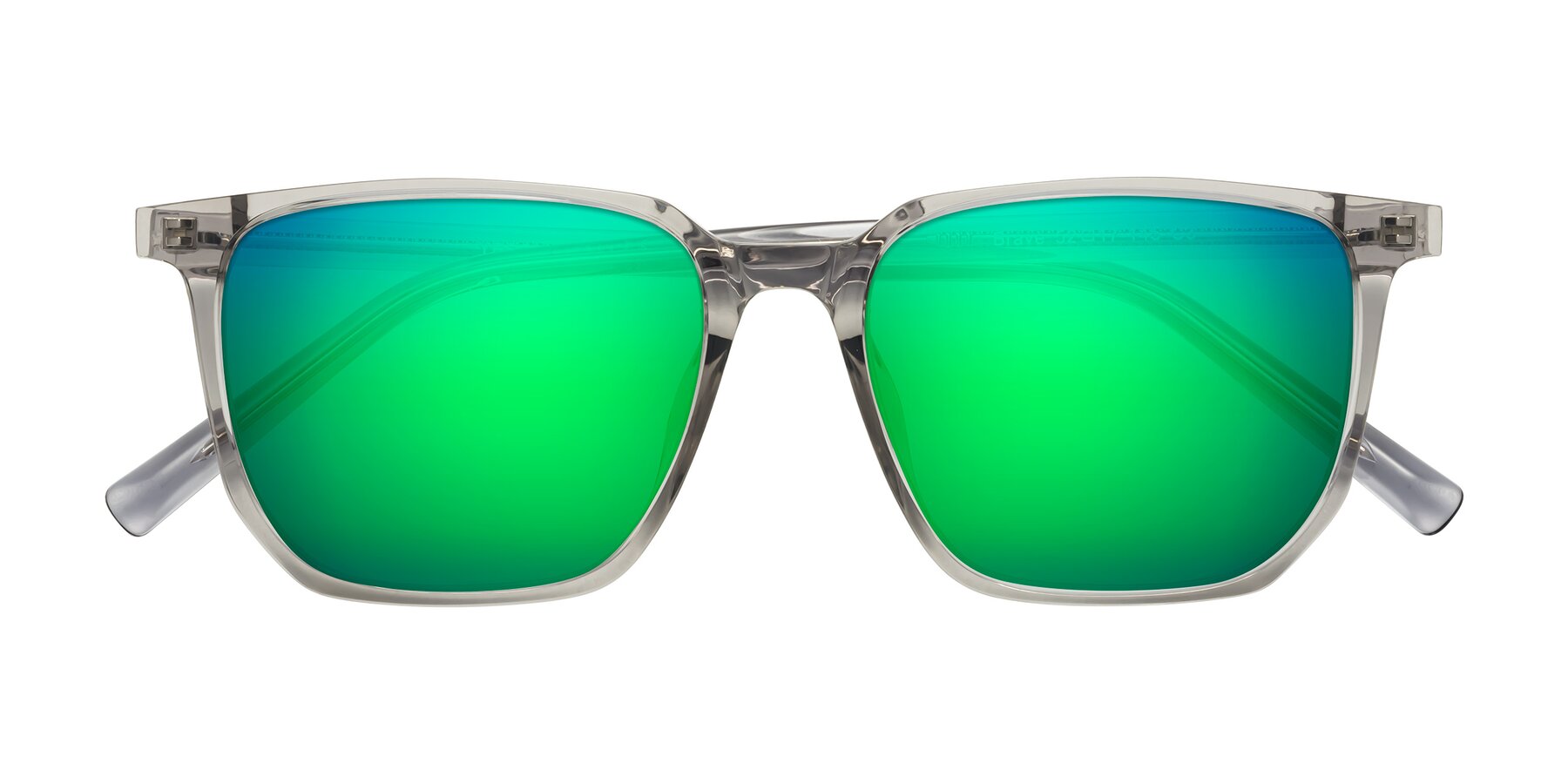 Folded Front of Brave in Translucent Gray with Green Mirrored Lenses