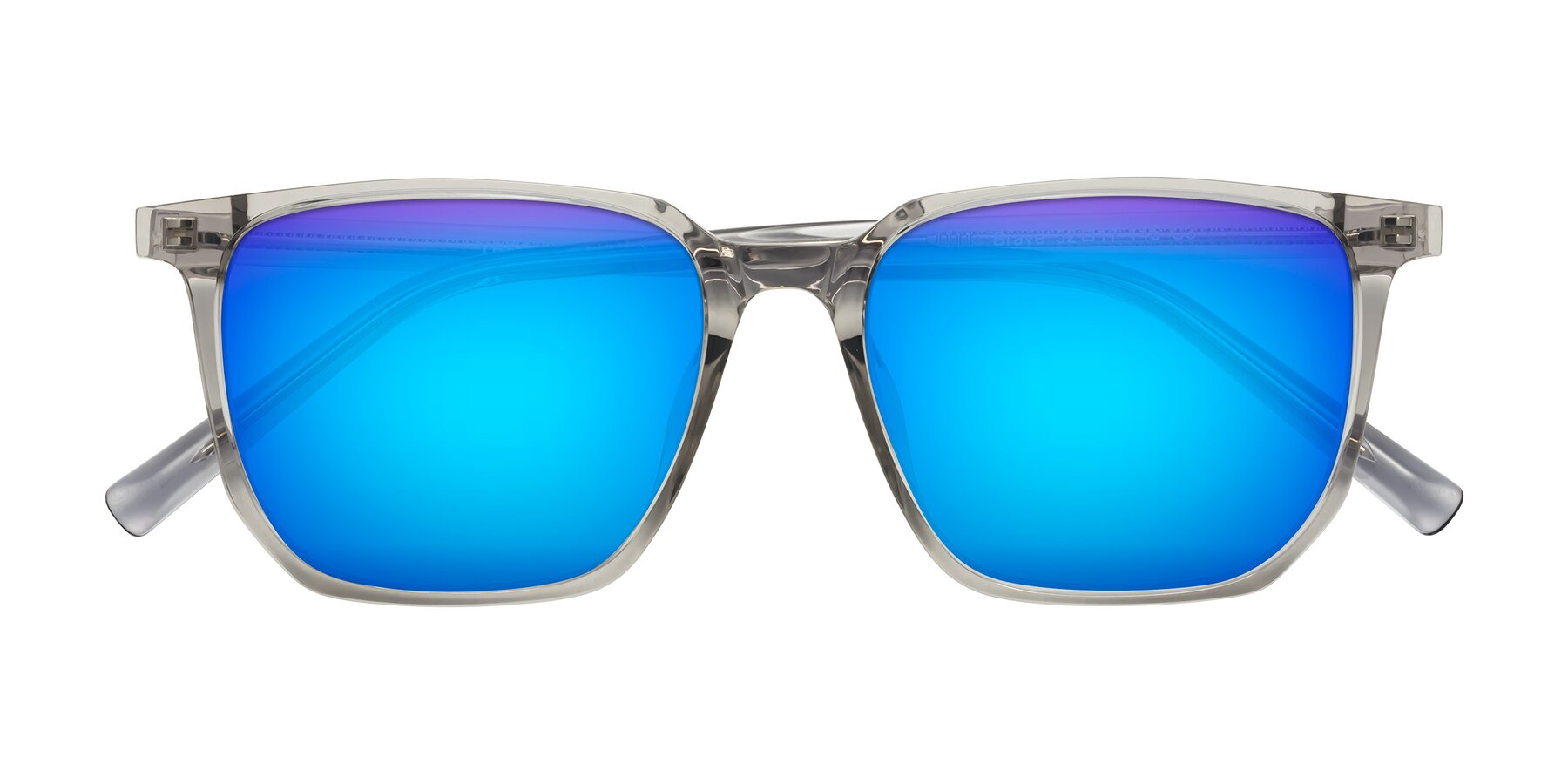 Folded Front of Brave in Translucent Gray with Blue Mirrored Lenses