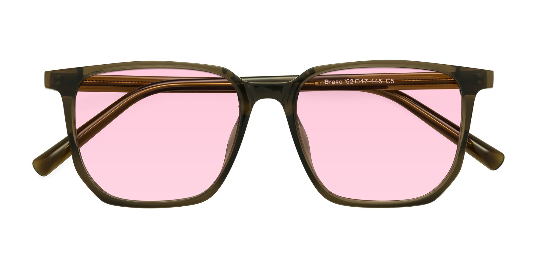 Folded Front of Brave in Coffee with Light Pink Tinted Lenses
