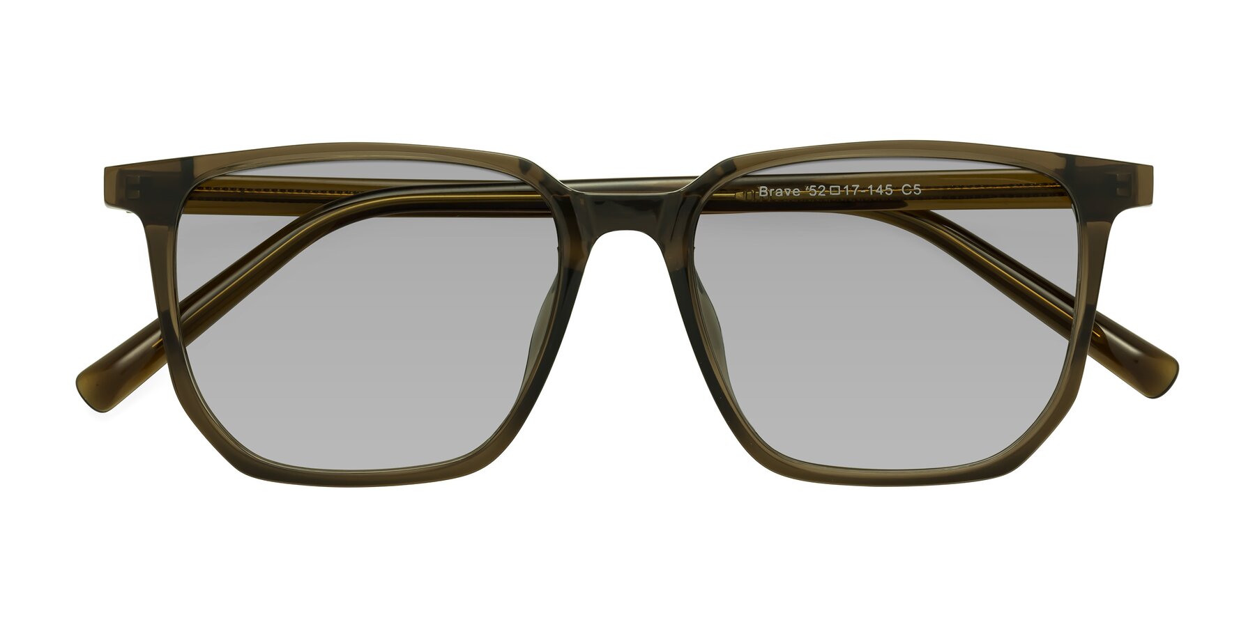 Folded Front of Brave in Coffee with Light Gray Tinted Lenses