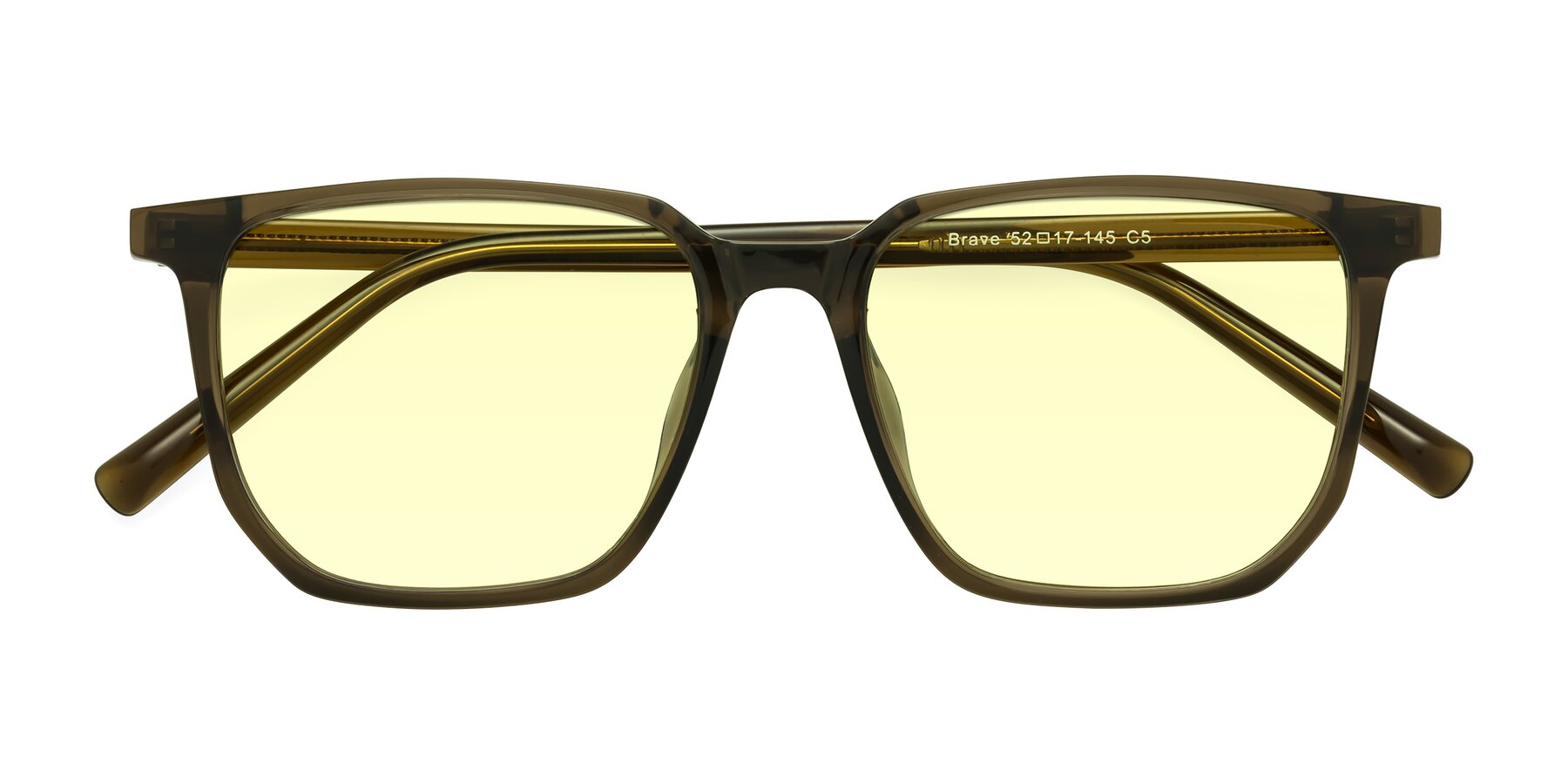 Folded Front of Brave in Coffee with Light Yellow Tinted Lenses