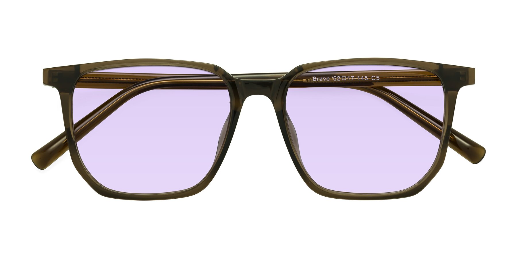 Folded Front of Brave in Coffee with Light Purple Tinted Lenses