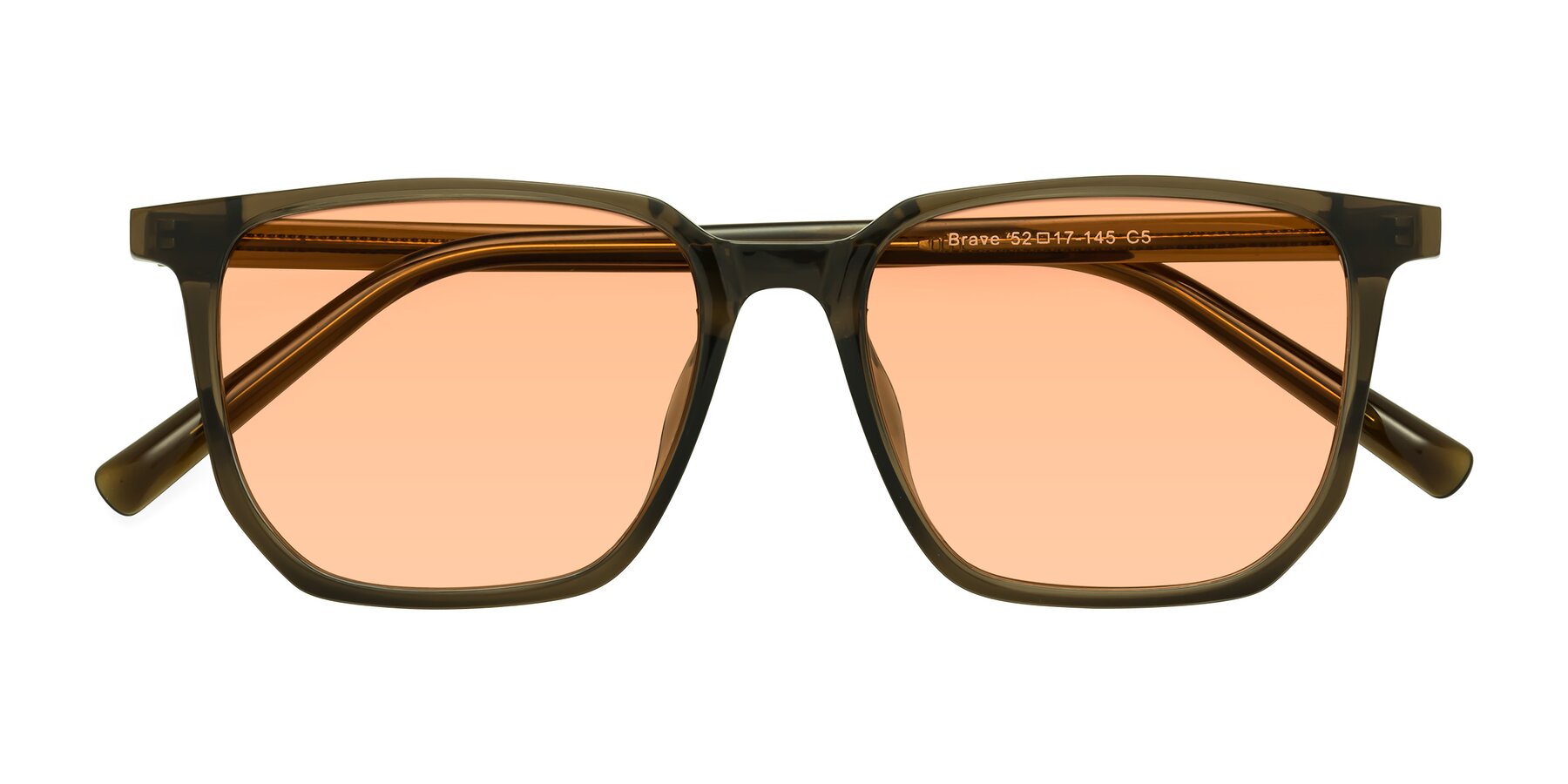 Folded Front of Brave in Coffee with Light Orange Tinted Lenses