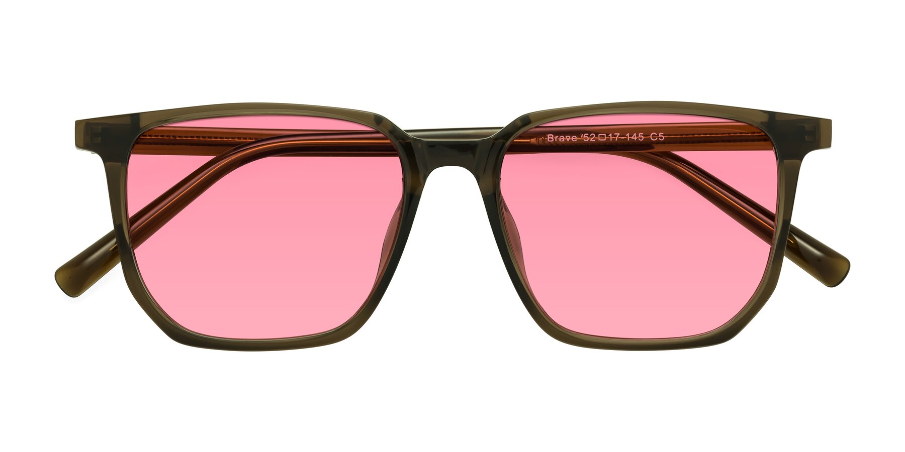 Folded Front of Brave in Coffee with Pink Tinted Lenses