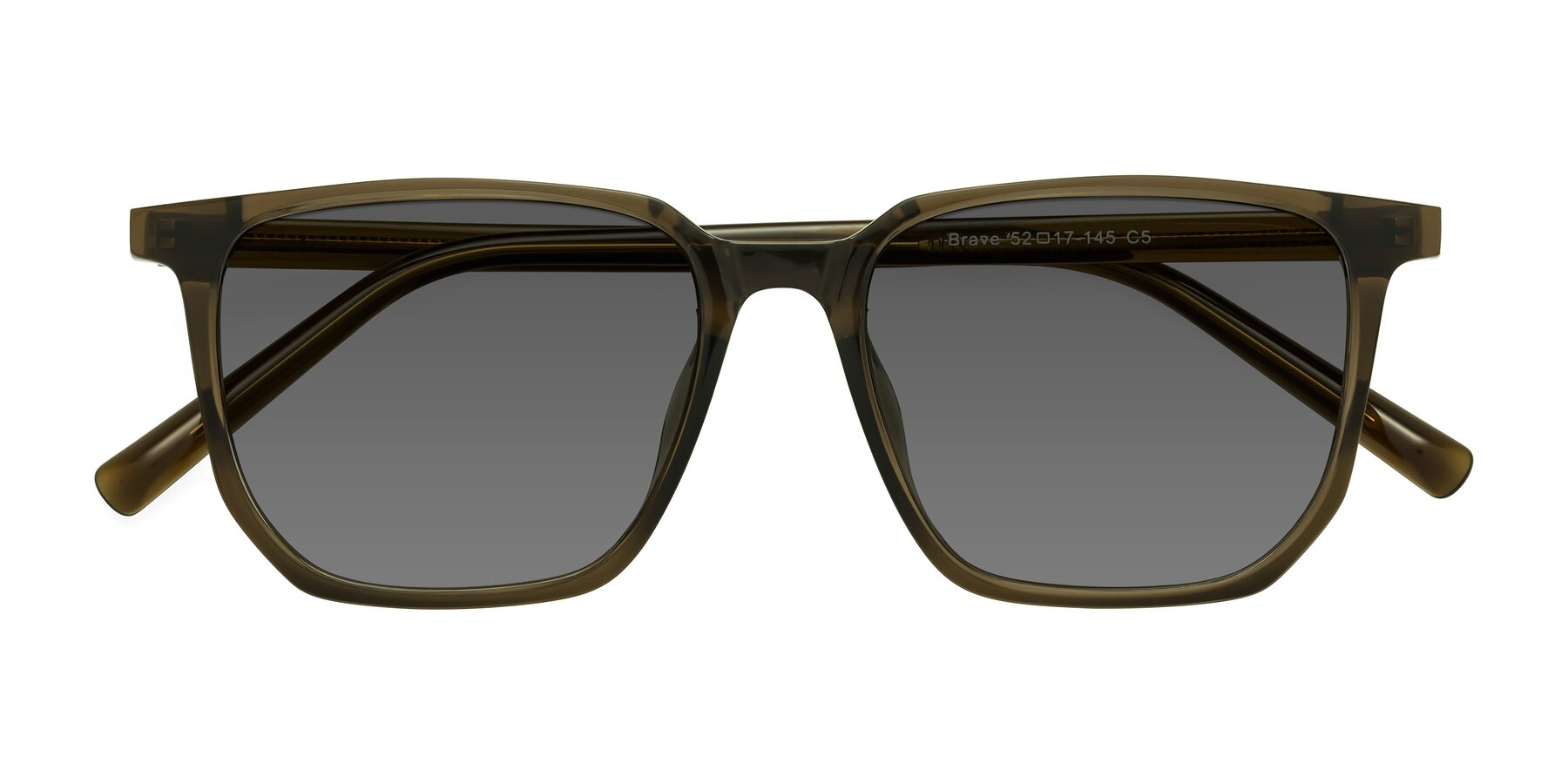 Folded Front of Brave in Coffee with Medium Gray Tinted Lenses