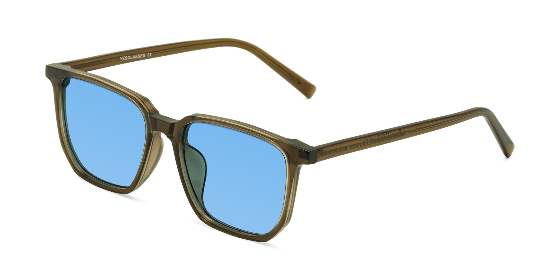 Angle of Brave in Coffee with Medium Blue Tinted Lenses