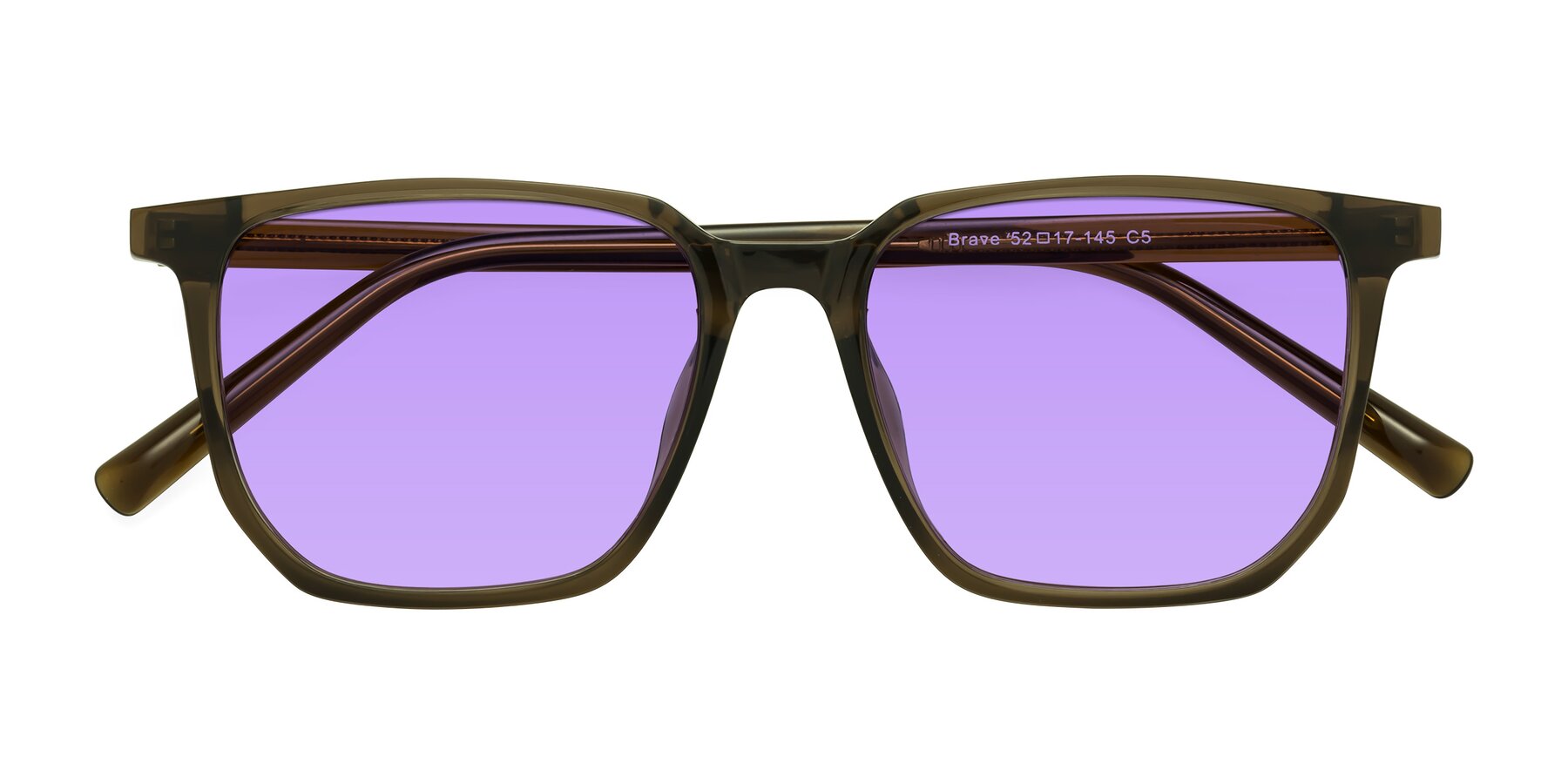 Folded Front of Brave in Coffee with Medium Purple Tinted Lenses