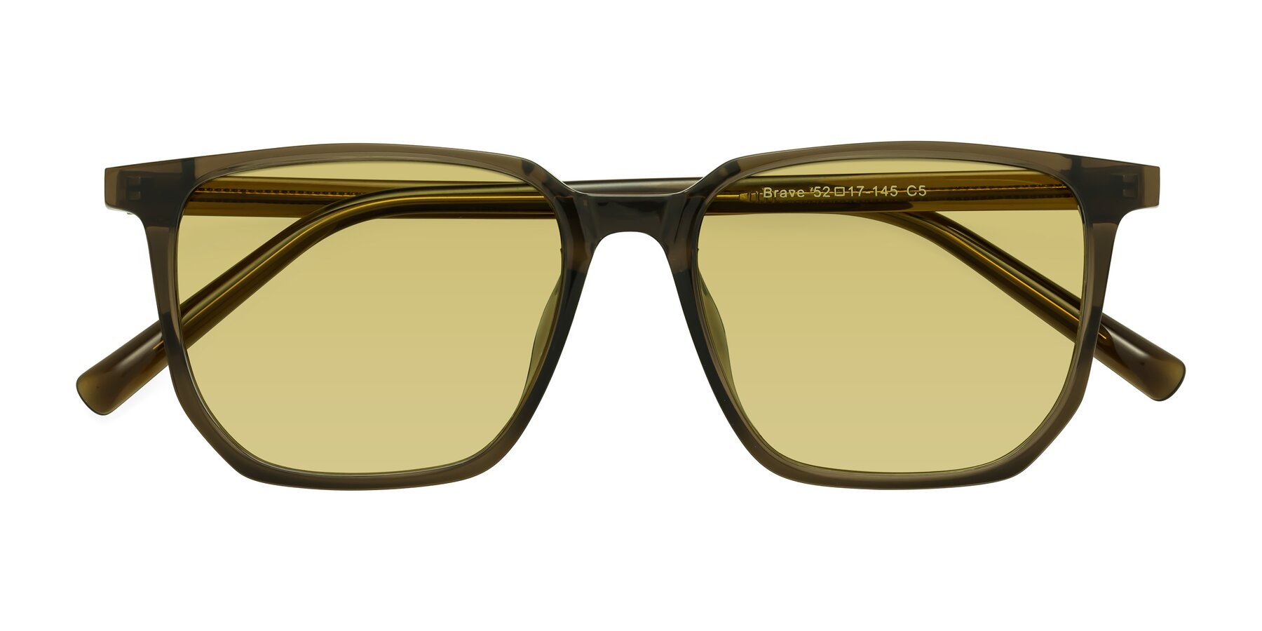 Folded Front of Brave in Coffee with Medium Champagne Tinted Lenses