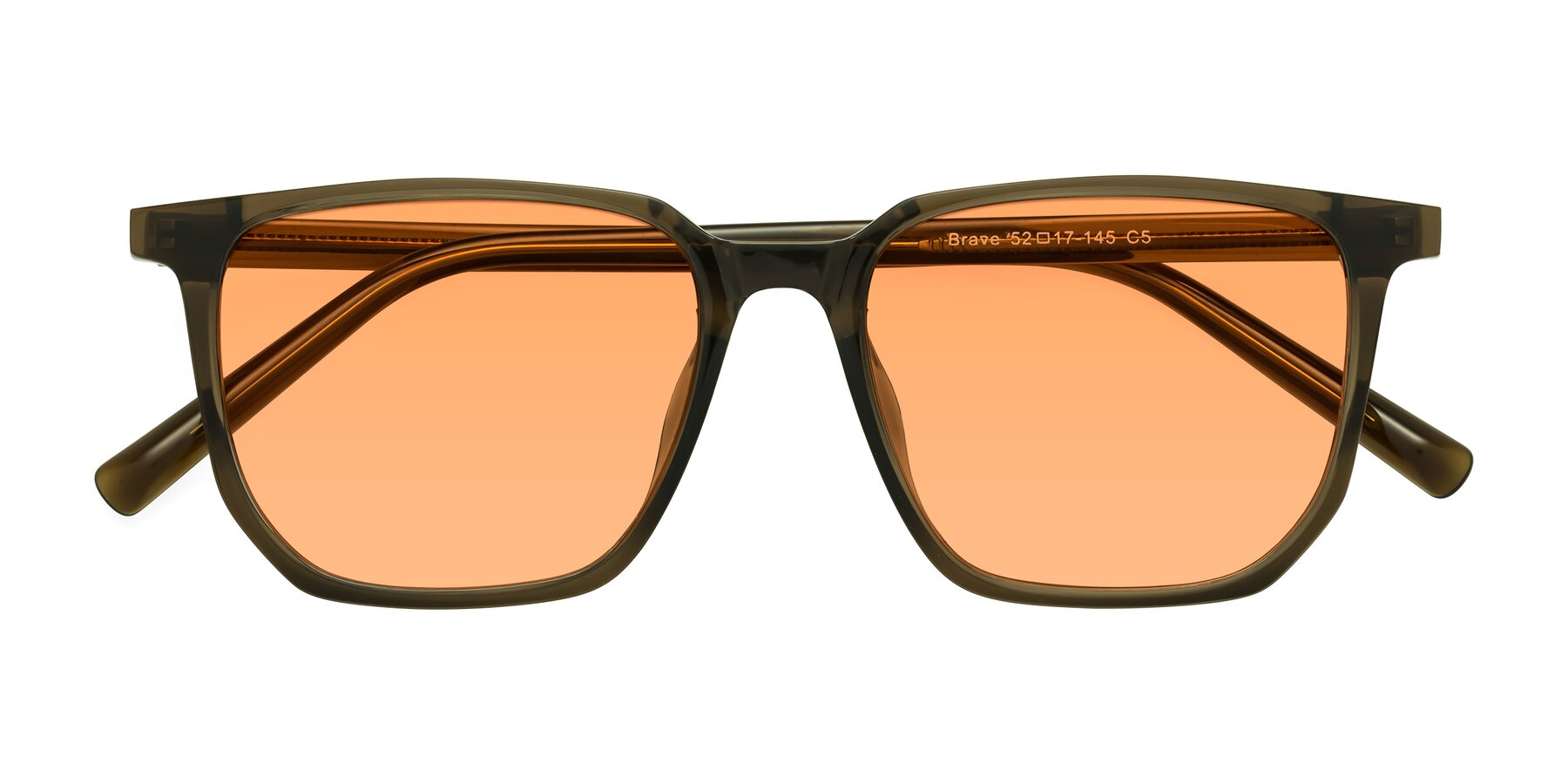 Folded Front of Brave in Coffee with Medium Orange Tinted Lenses