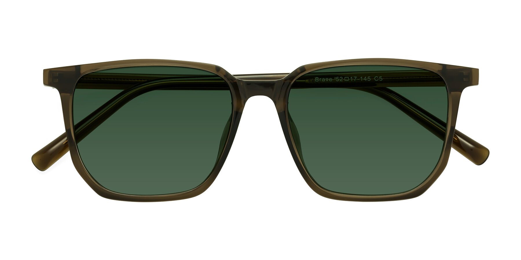 Folded Front of Brave in Coffee with Green Tinted Lenses