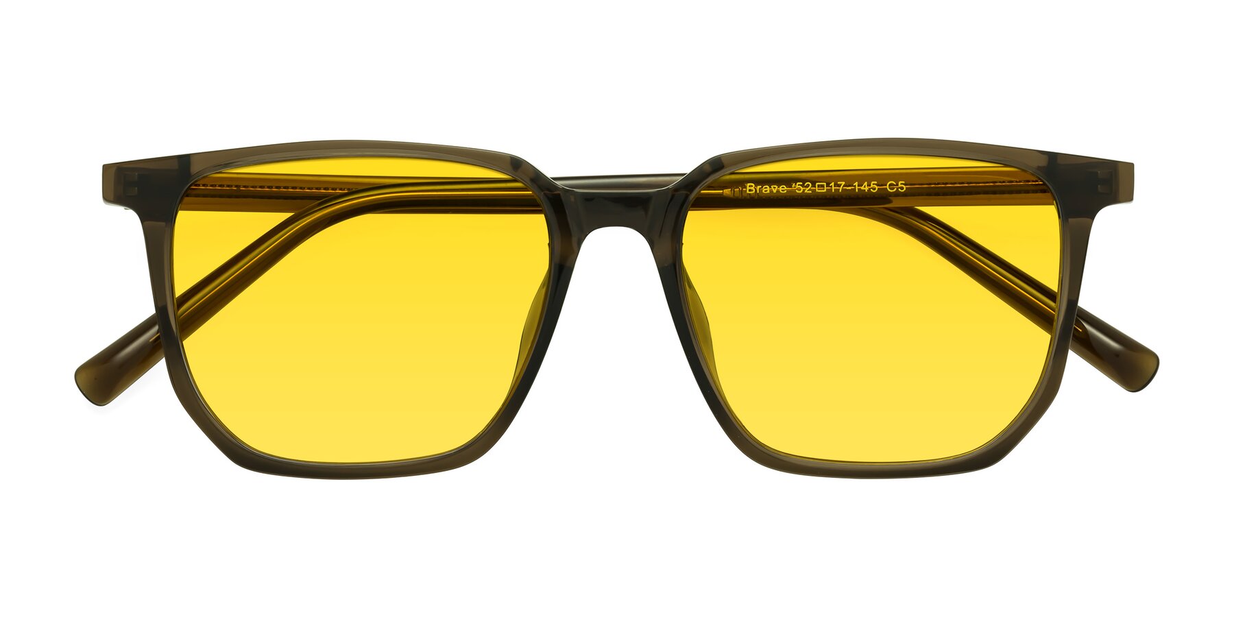 Folded Front of Brave in Coffee with Yellow Tinted Lenses