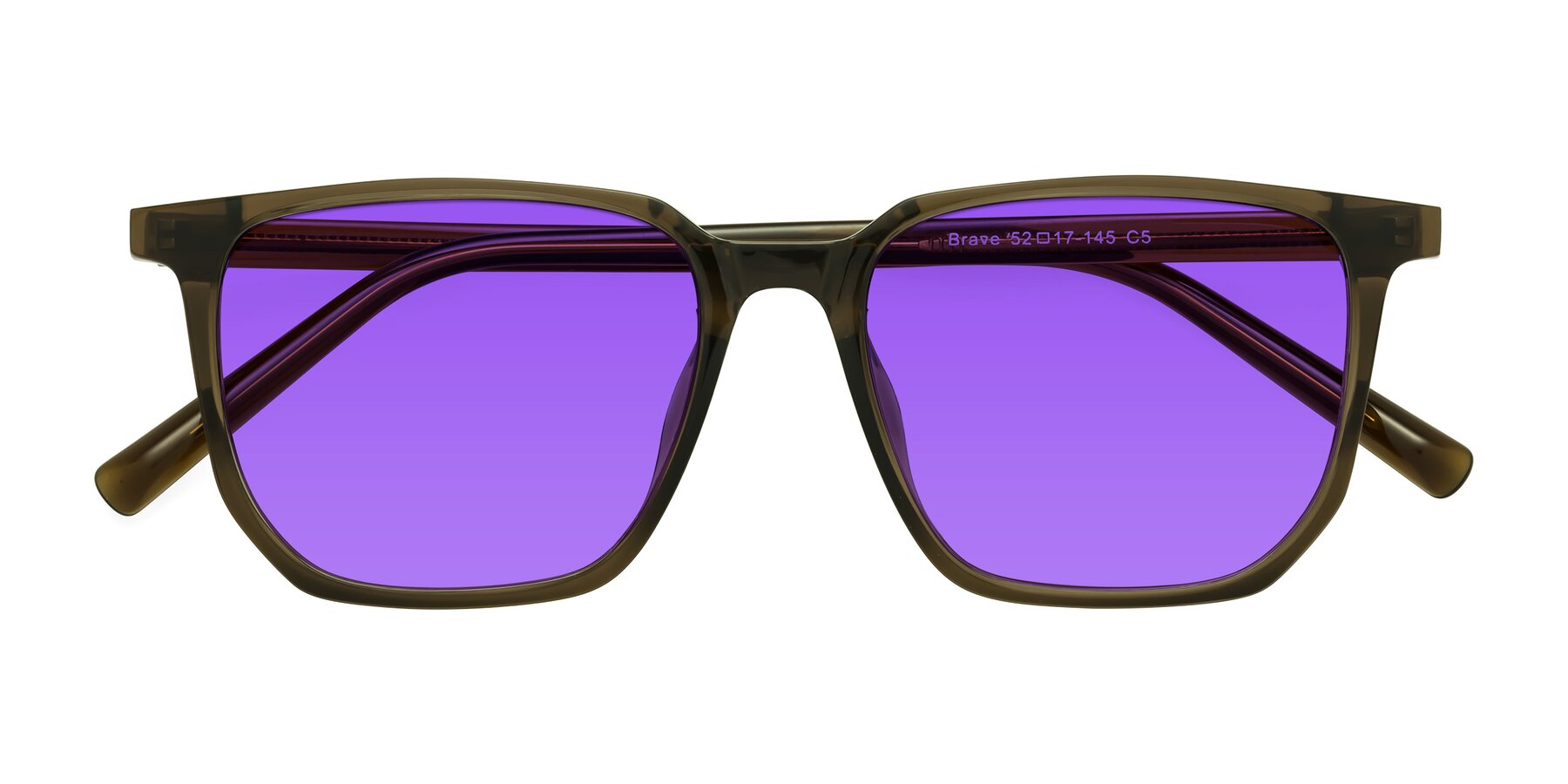 Folded Front of Brave in Coffee with Purple Tinted Lenses