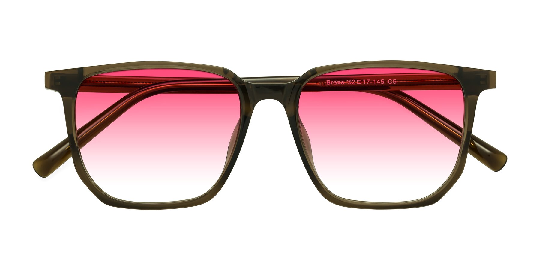 Folded Front of Brave in Coffee with Pink Gradient Lenses