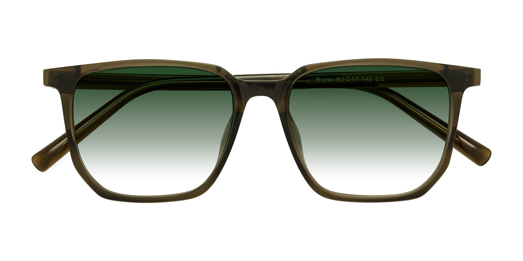 Folded Front of Brave in Coffee with Green Gradient Lenses