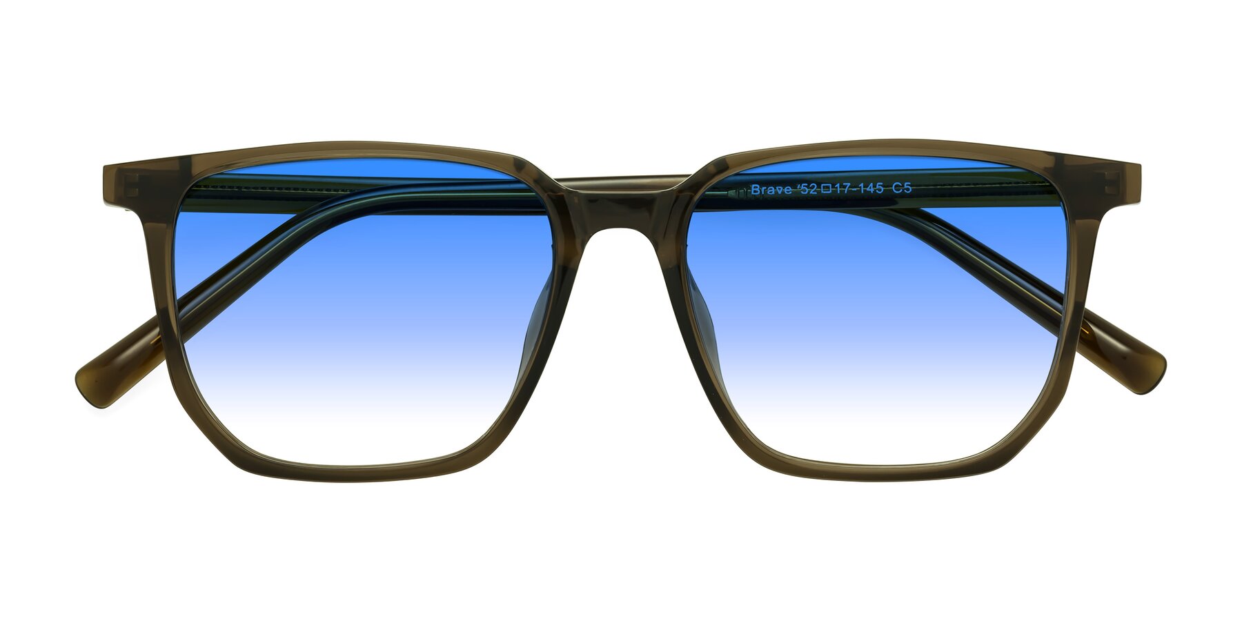 Folded Front of Brave in Coffee with Blue Gradient Lenses