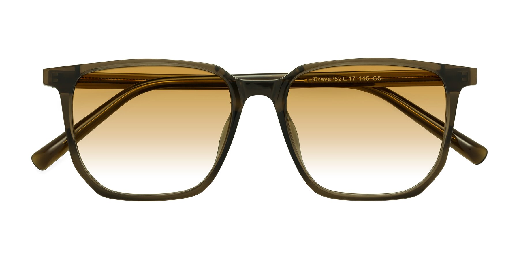Folded Front of Brave in Coffee with Champagne Gradient Lenses