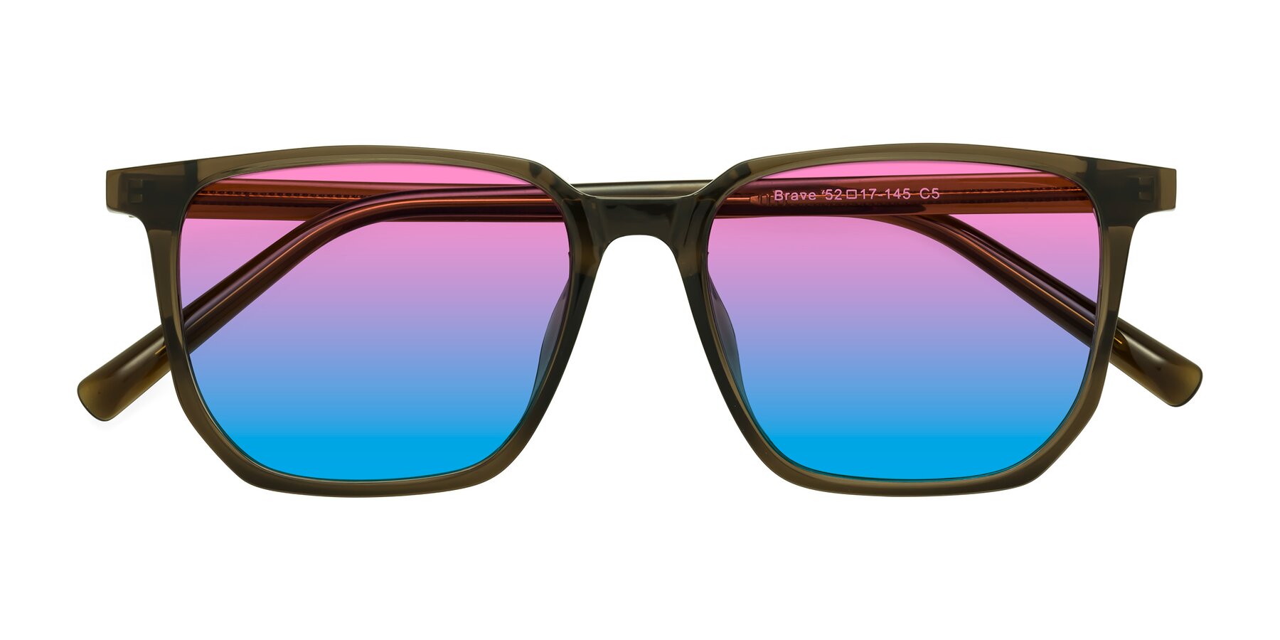 Folded Front of Brave in Coffee with Pink / Blue Gradient Lenses