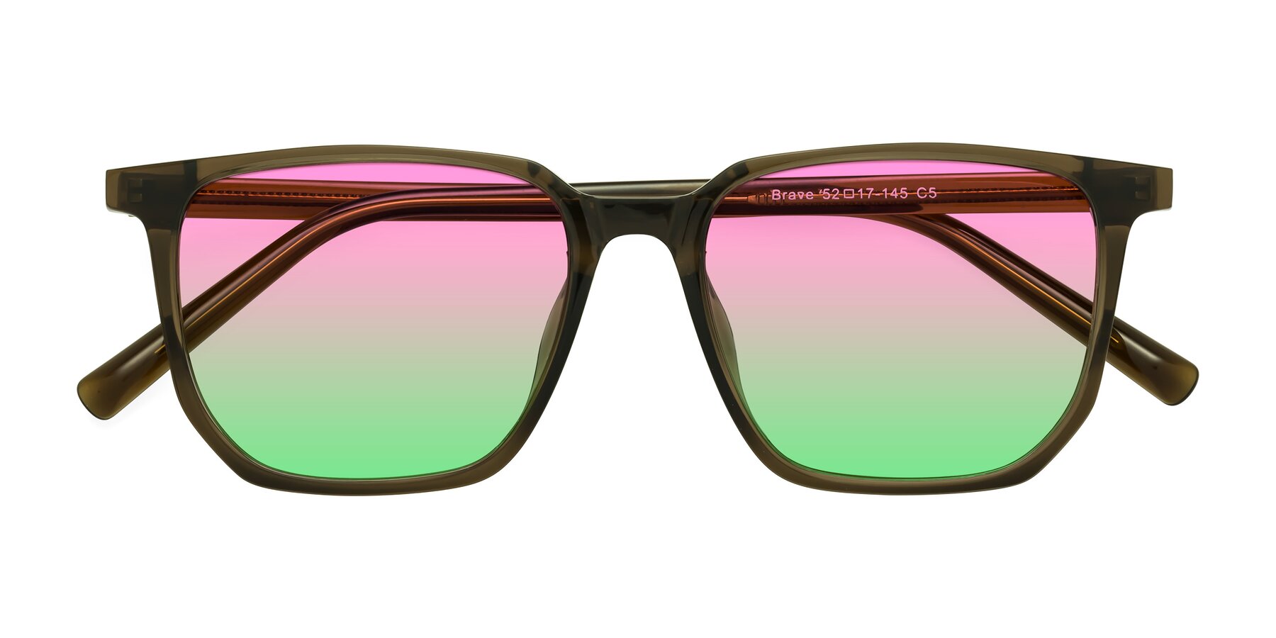 Folded Front of Brave in Coffee with Pink / Green Gradient Lenses