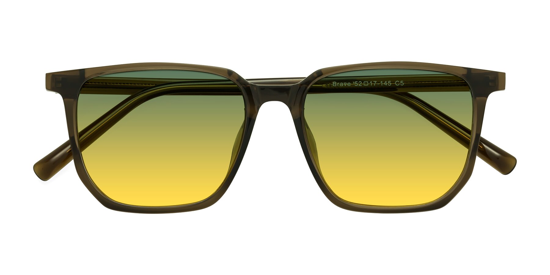 Folded Front of Brave in Coffee with Green / Yellow Gradient Lenses
